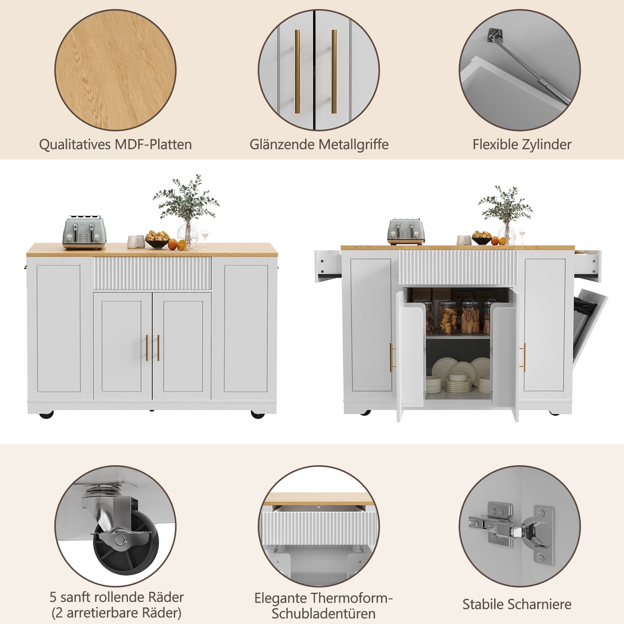 i@home Kücheninsel mit Rollen, Küchenschrank, Servierwagen, 120 x 50 x 92 c günstig online kaufen