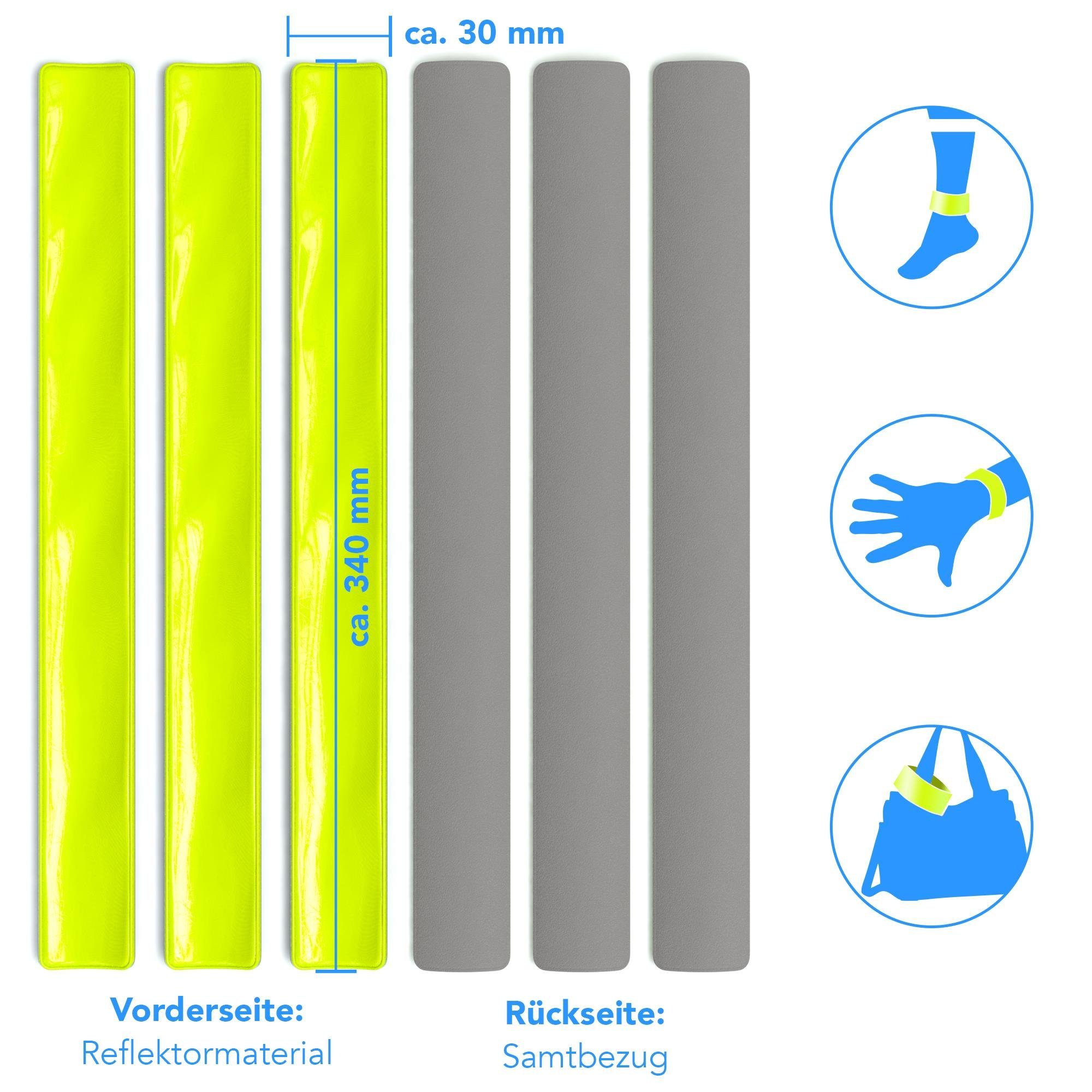 EAZY CASE Fahrradreflektor 6er Set Schnapp-Leuchtarmbänder, Sichtbarkeit im Straßenverkehr Schnapparmband Reflektorbänder Gelb