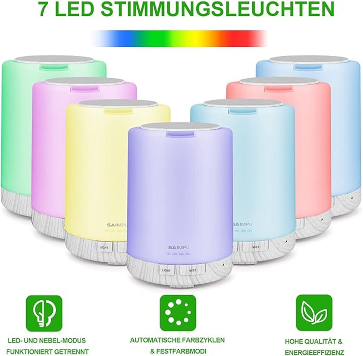 K&B Duftlampe Zylindrischer 300-ml-Aromatherapie-Luftbefeuchter weiße Streifenfarbe