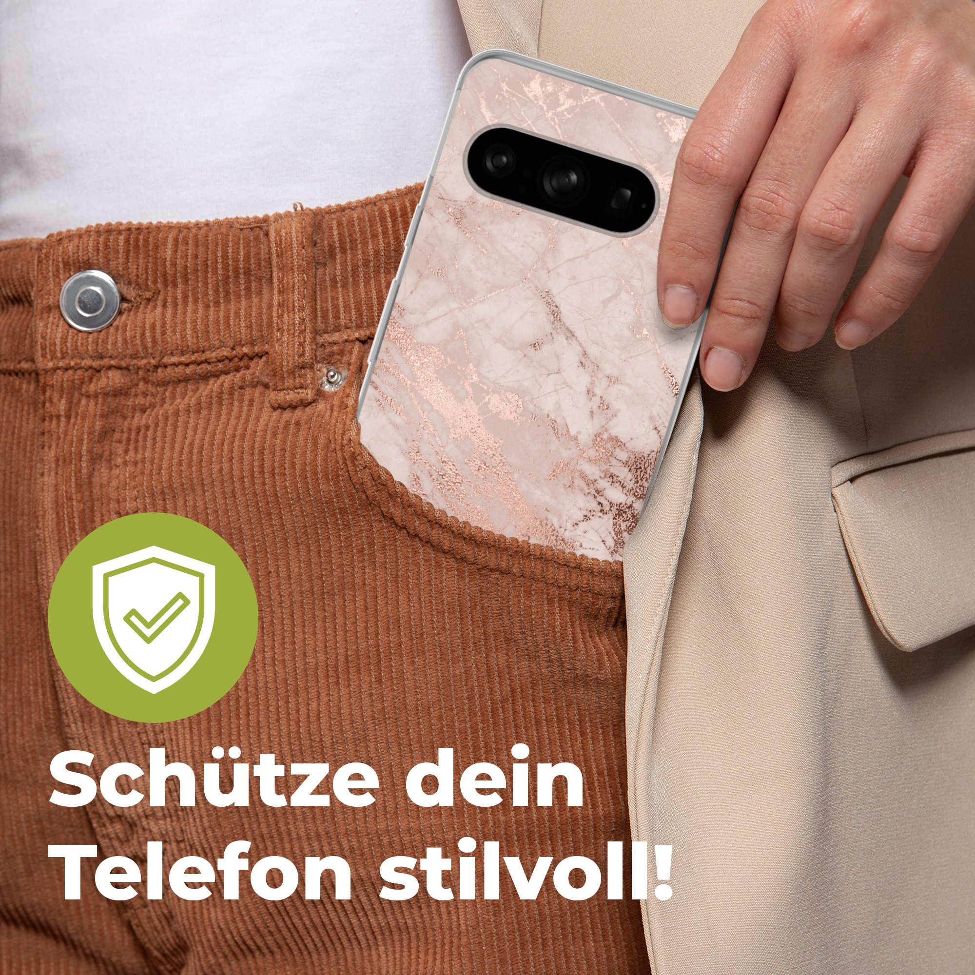 MuchoWow Handyhülle für Google Pixel 8 Pro Marmor - Rosa - Luxus - Marmoroptik - Glitzer -, Phone Case, Silikon, Schutzhülle Dünn