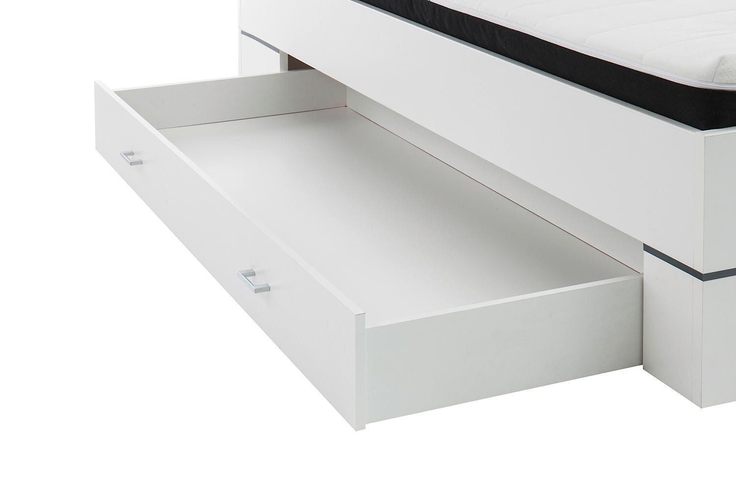 Pol-Power Bettgestell LENA, Anthrazit, Weiß, mit Kopfteil, Schublade, B 145 x H 85 x T 204 cm
