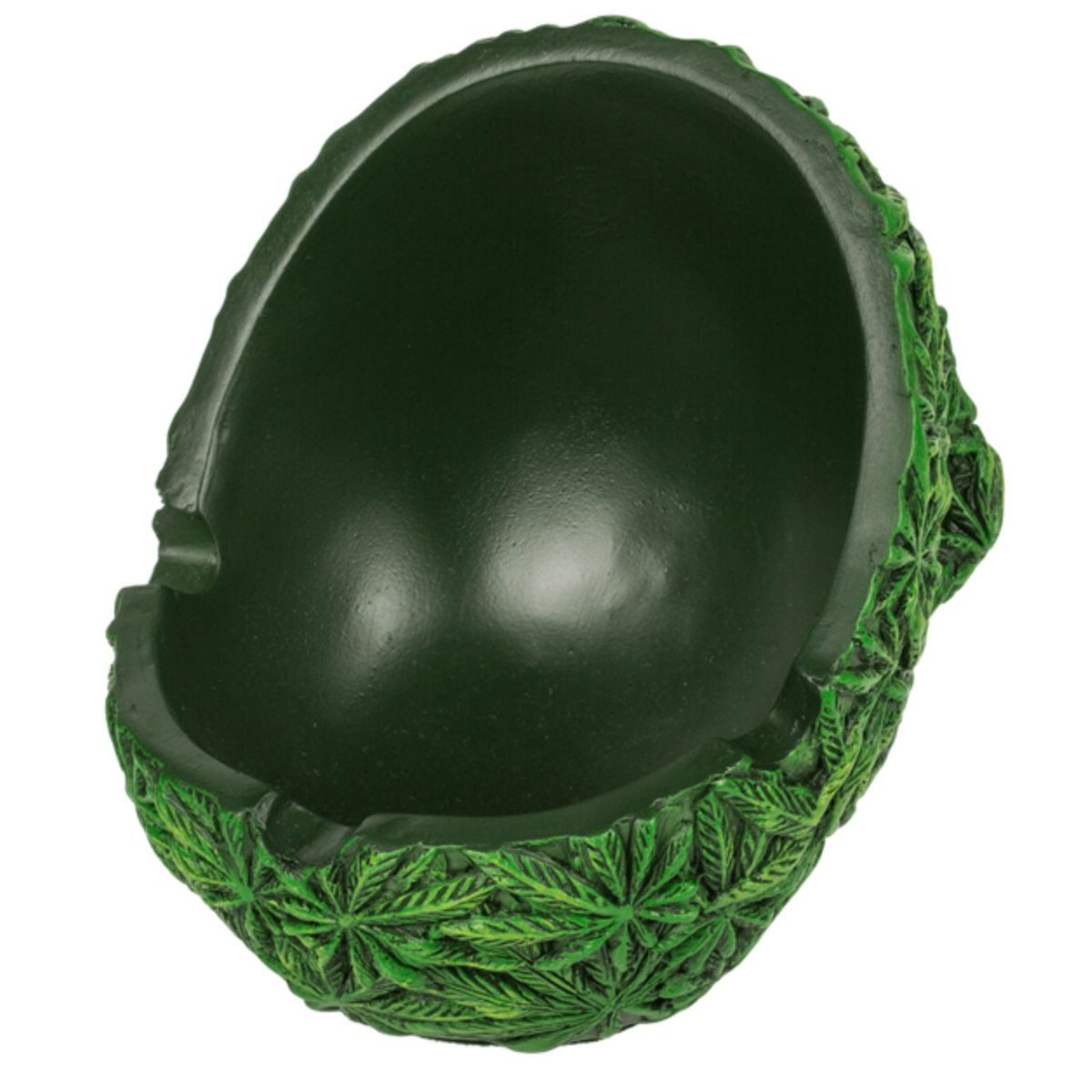 Out of the Blue Aschenbecher Totenschädel mit Cannabis Motiv ca. 11cm Totenkopf Ascher Marihuana, mit 3 Einsenkungen