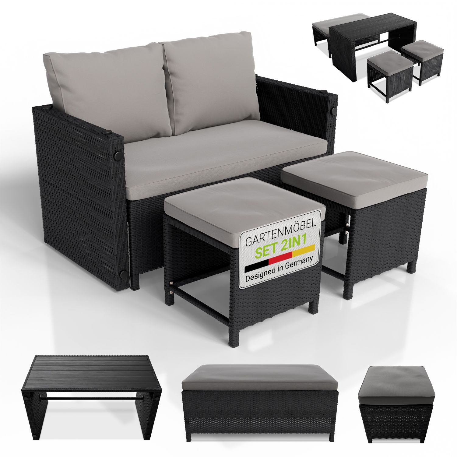 Juskys Gartenlounge-Set Jamaika, 2in1 Polyrattan Set, günstig online kaufen