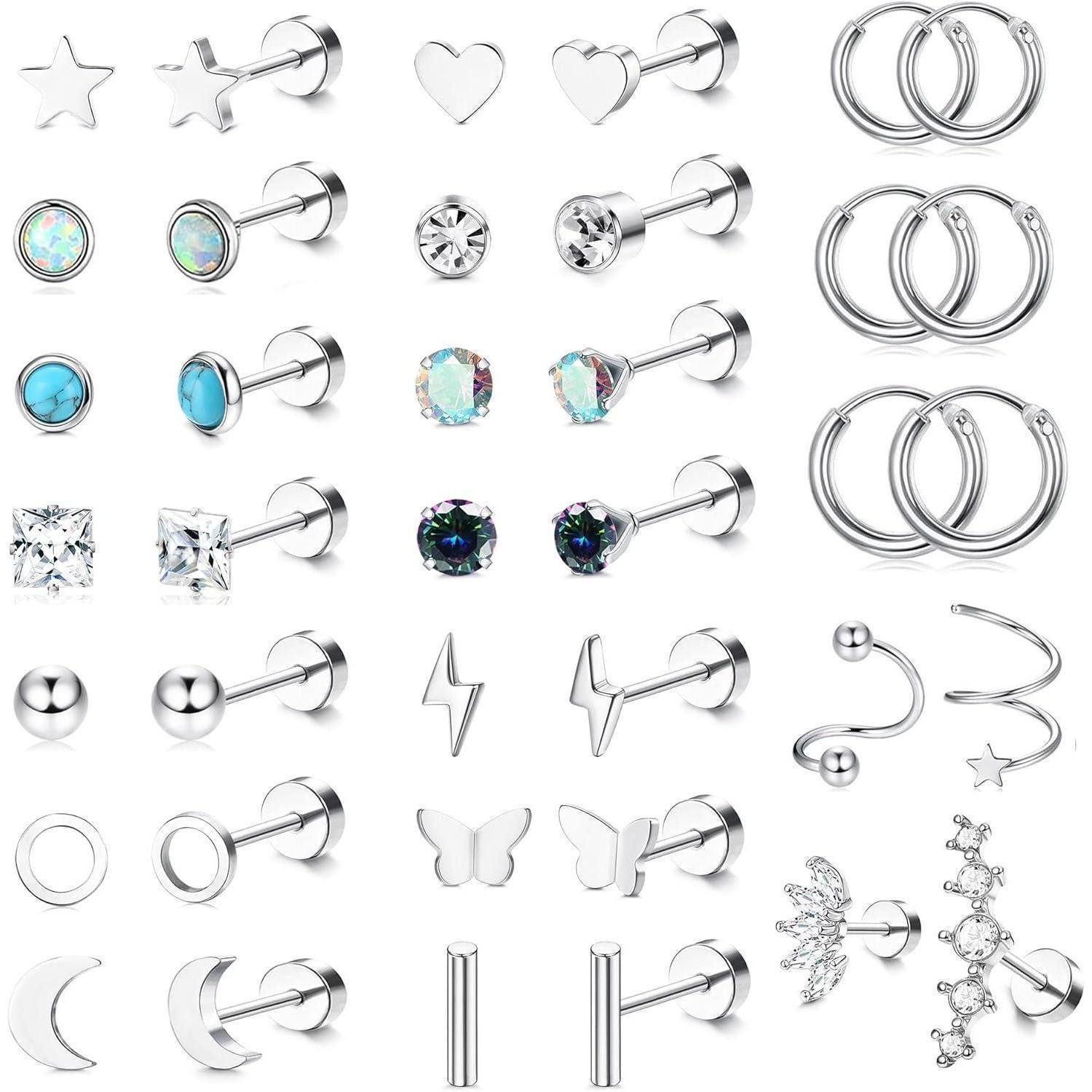 LuxusKollektion Ohrstecker-Set 19 Paar Kleine Ohrstecker Damen Set Chirurgenstahl Zirkonia Piercing