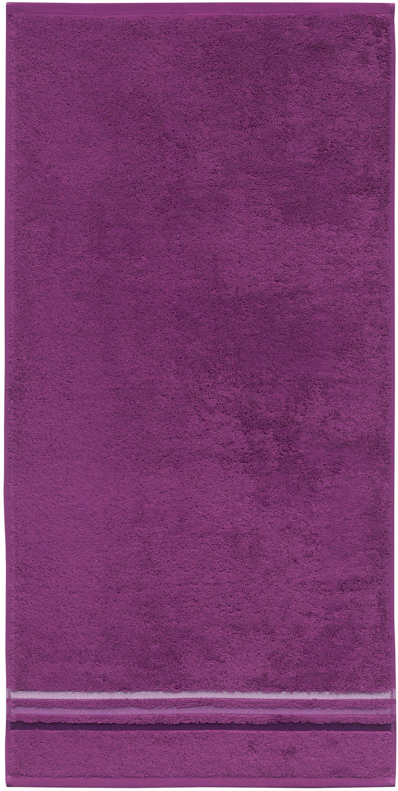 Schiesser Duschtücher Skyline Color im aus kuschelweicher (2-St), violett Frottier IN MADE Set mit Streifenbordüre, OEKO-TEX®-zertifiziert 2er eleganter GREEN Baumwolle, by