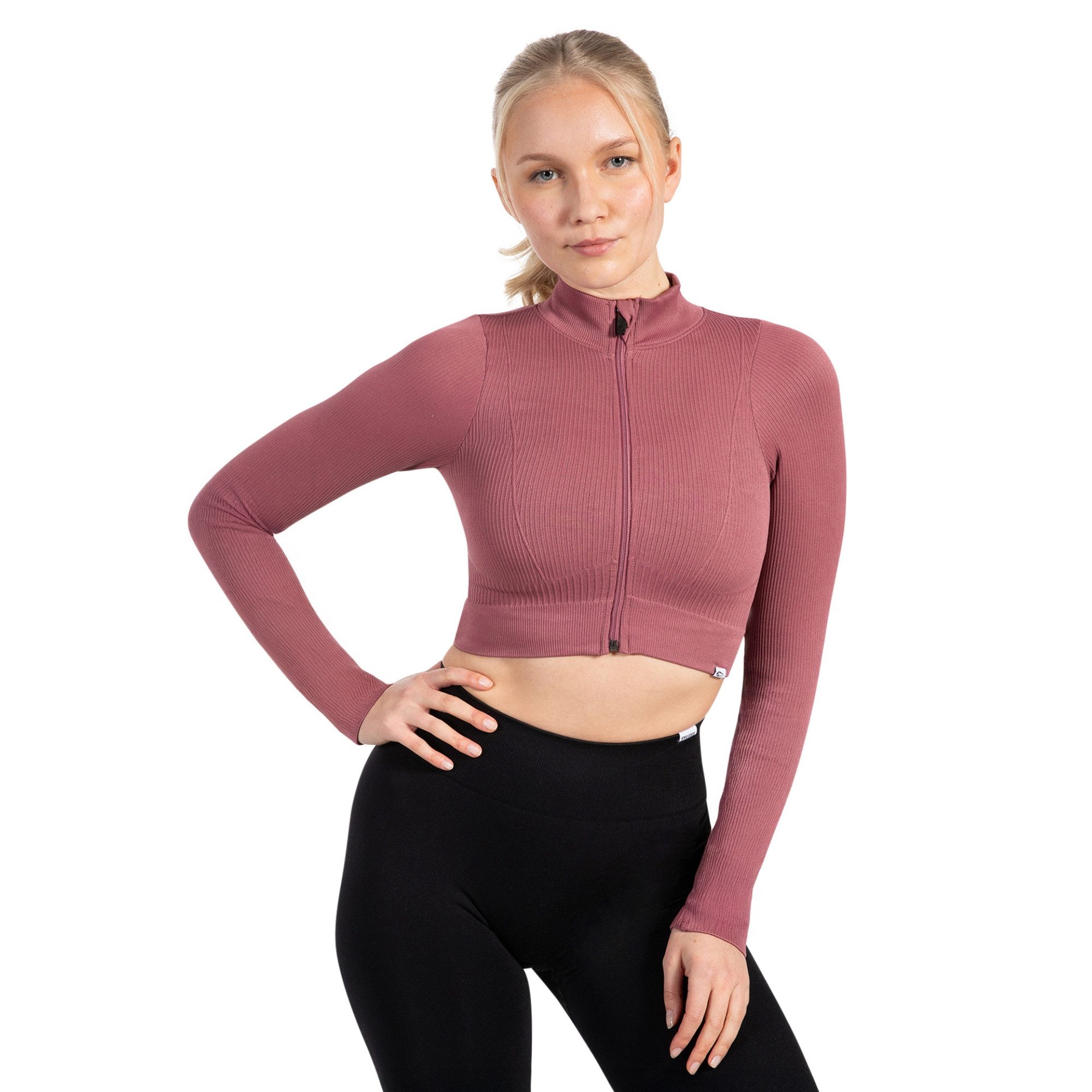 Smilodox Trainingsjacke Zeya, Size Up empfohlen, Crop Sportjacke Slim Fit, hoher Kragen Figurbetonte Laufjacke, Zip-Jacke Rippstruktur & Stretch, Workout Yoga