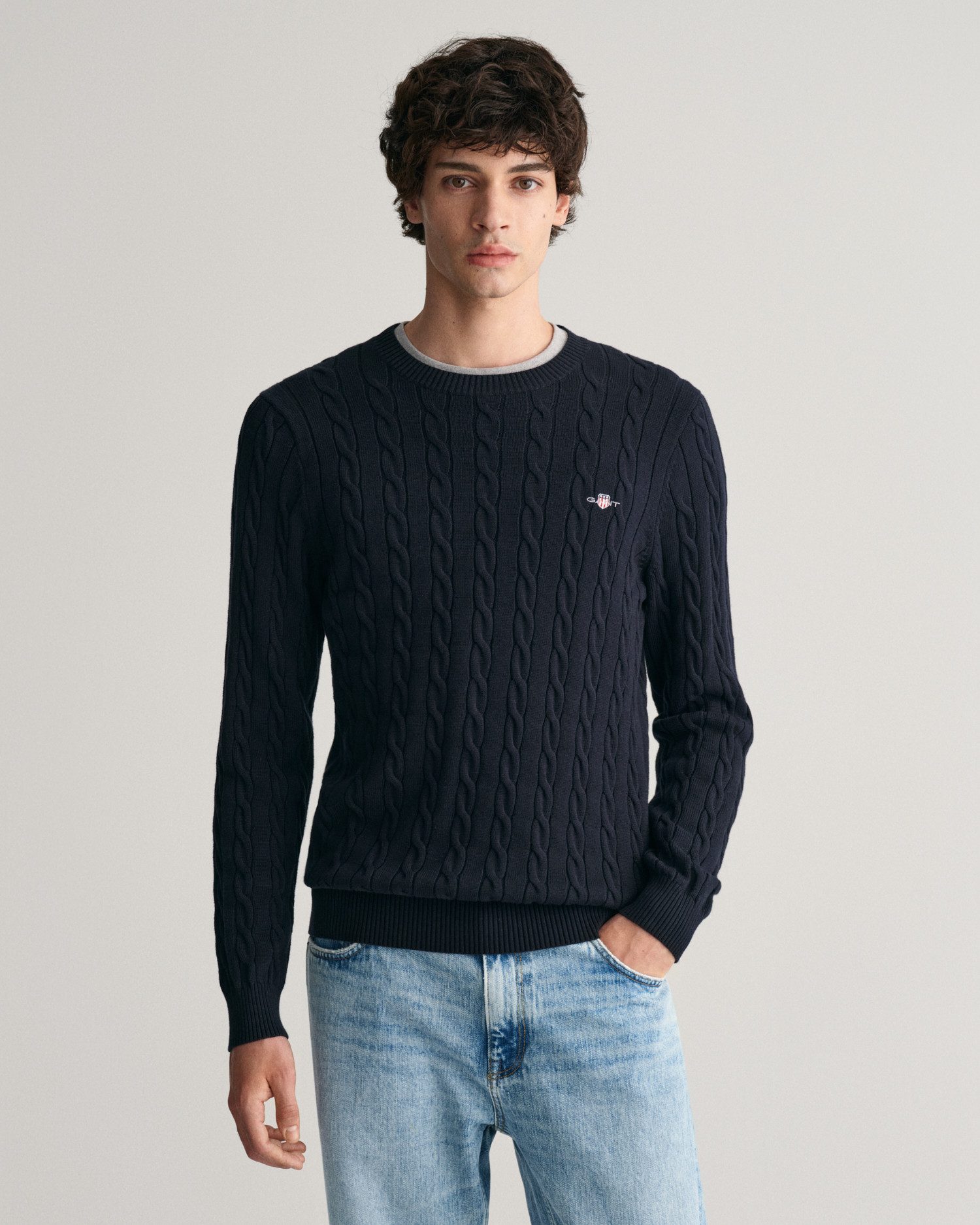 Gant Zopfstrickpullover aus Baumwolle Farbe dunkelblau Größe: 4XL günstig online kaufen