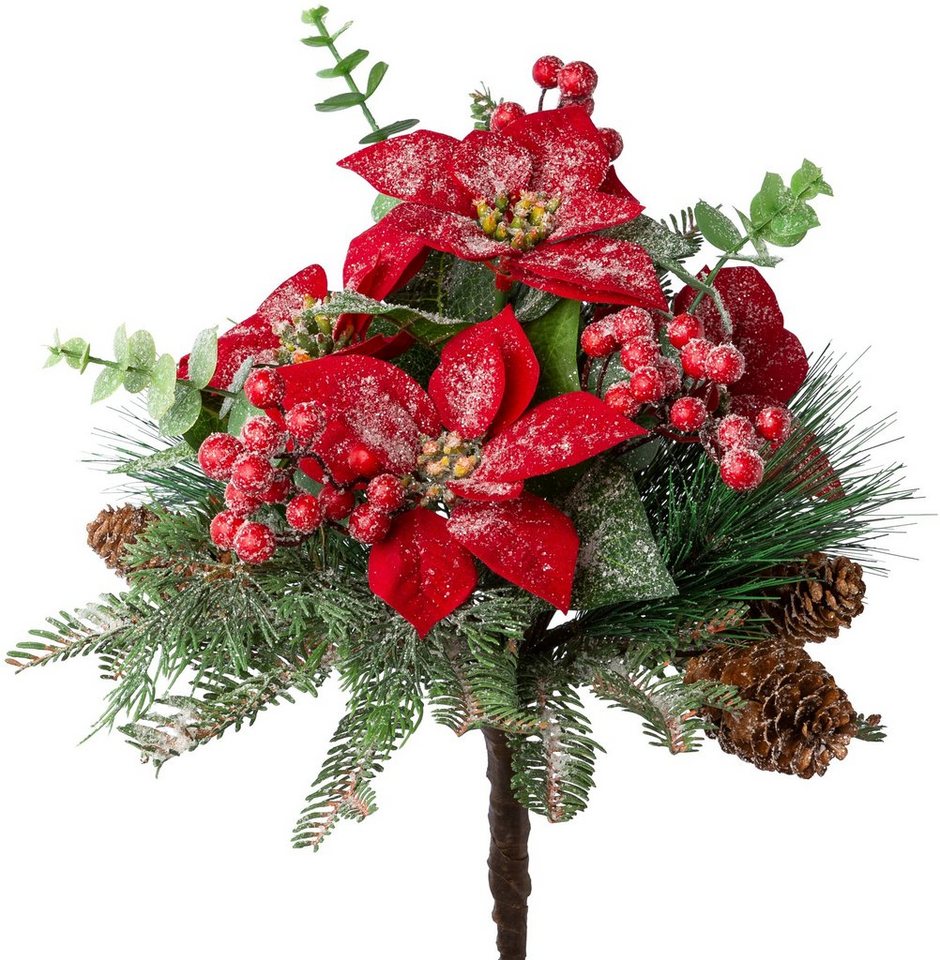Winterliche Kunstpflanze Weihnachtsdeko rot Weihnachtsstern, Creativ green,  Höhe 55 cm, Mixbund, mit Zapfen und Beeren