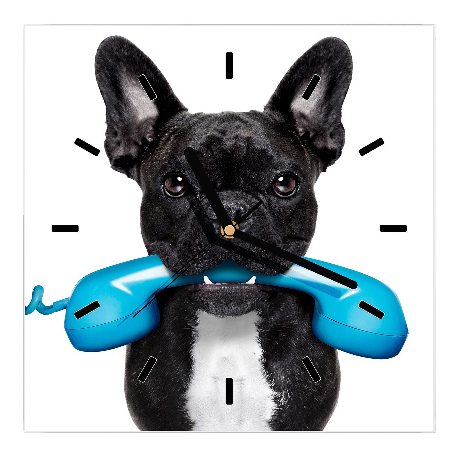 x Wanduhr Hund mit Wandkunst im Maul Kopfhörer Primedeco Glasuhr 30 cm Wanduhr 30 mit Größe Motiv