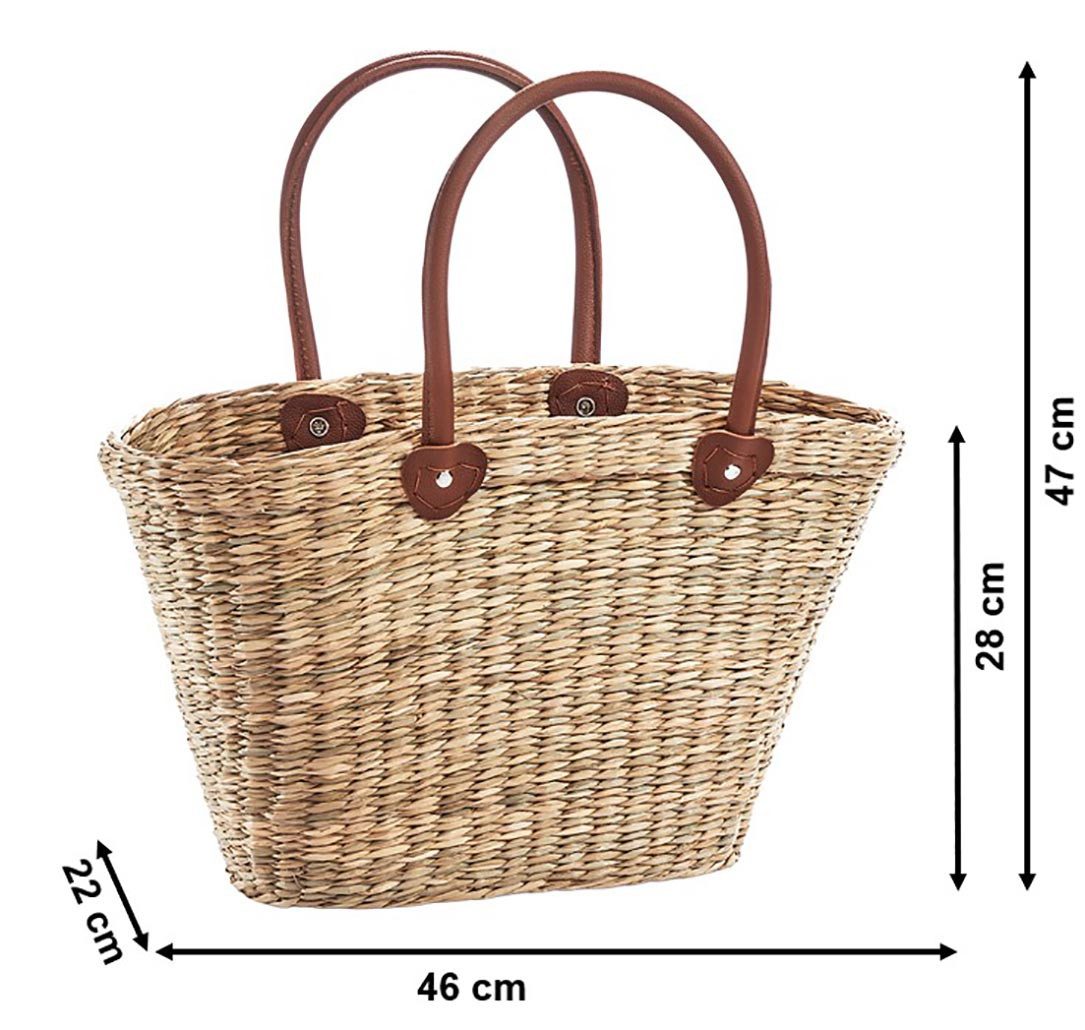 Kobolo Shopper Seegrastasche natur Ledergriffe – Bild 2 von 5