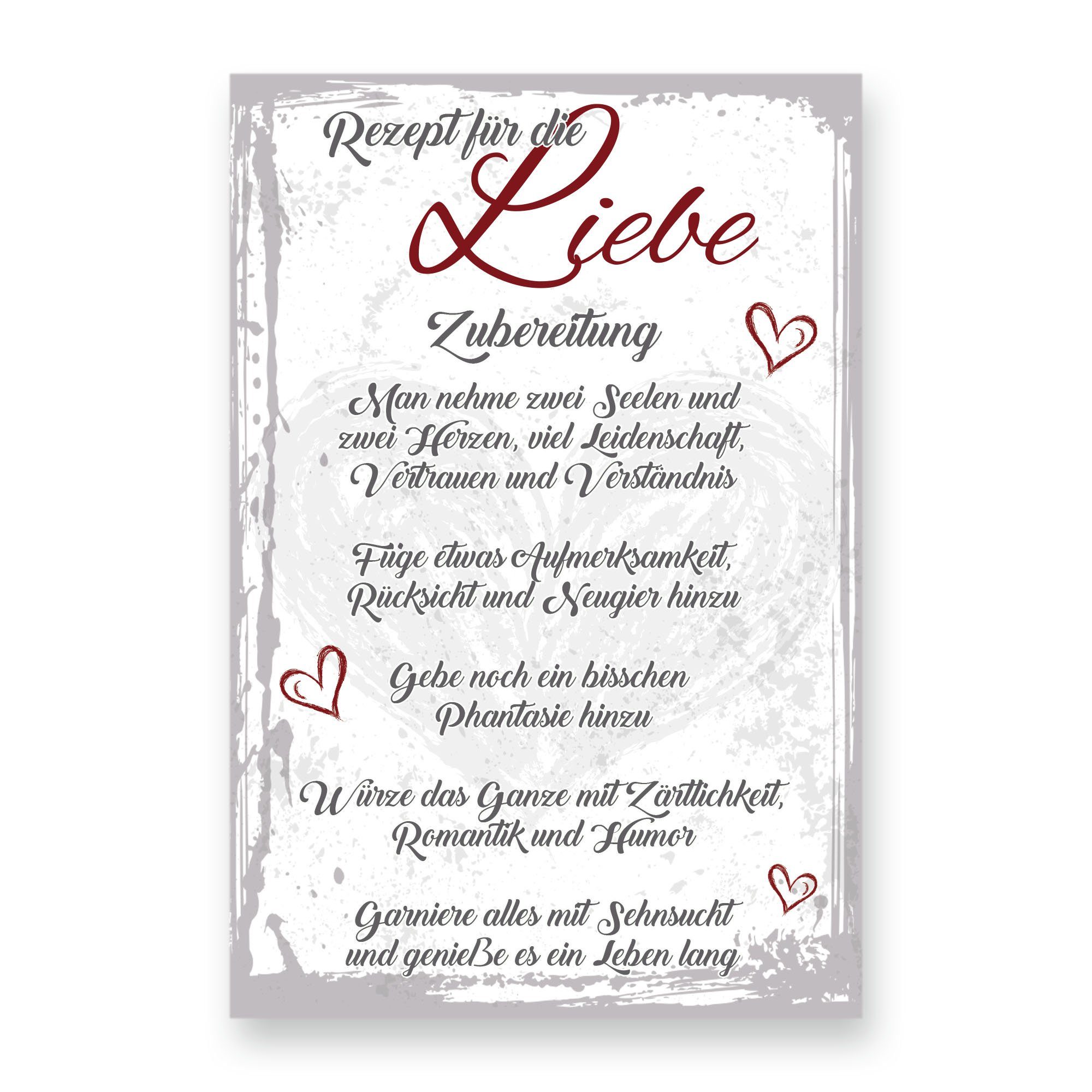 Kreative Feder Holzbild, Deko Schild aus MDF, Rezept Liebe, in 2 Größen
