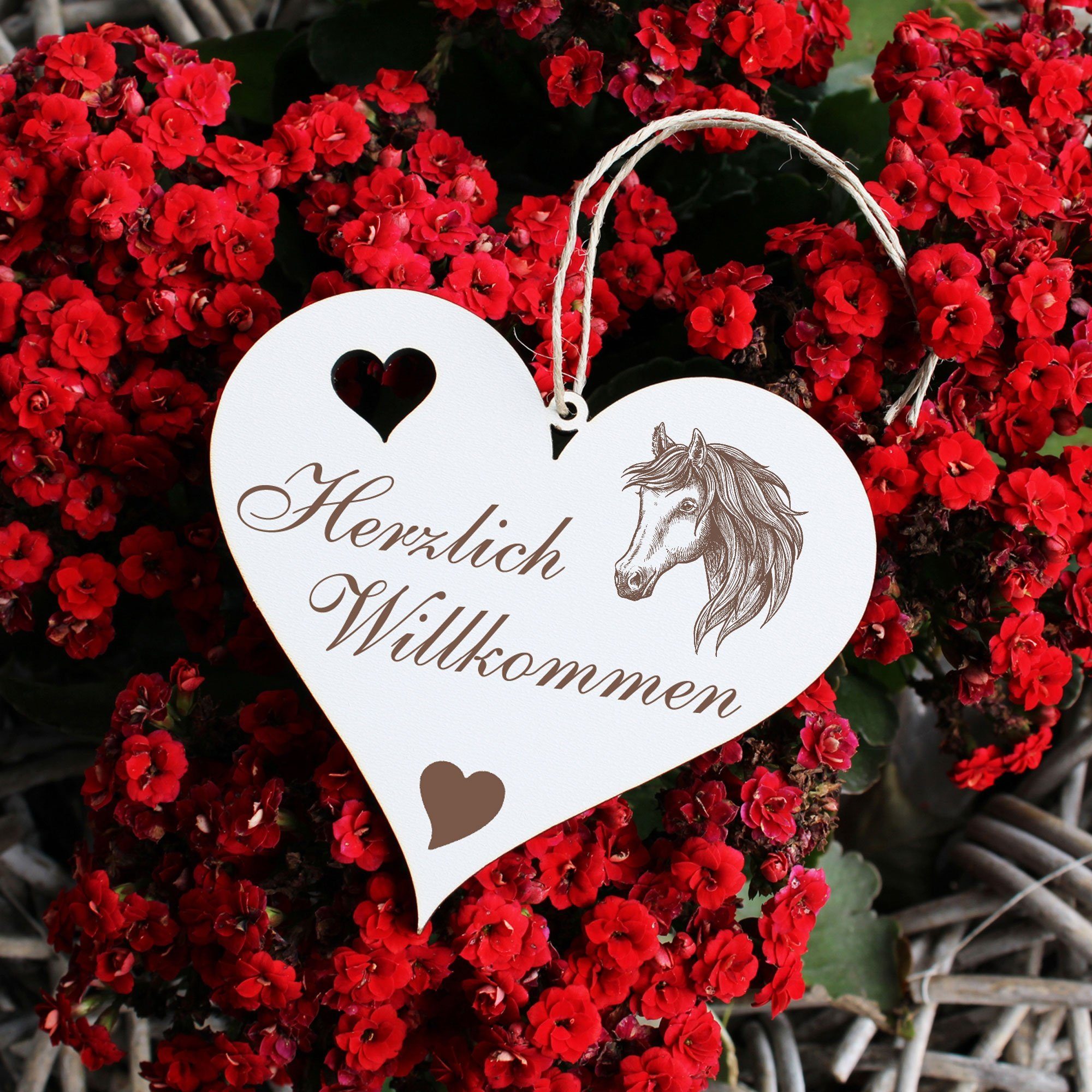 Willkommen Dekolando Herzlich Hängedekoration - 13x12cm Andalusier Pferd -