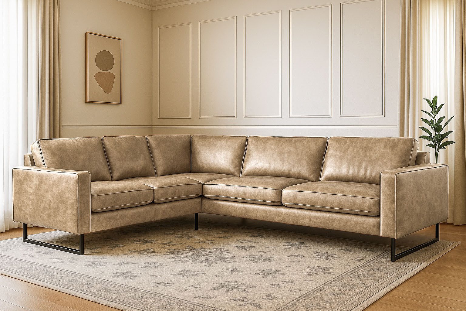 Home affaire Ecksofa Pinto, XXL, 250/290 cm, langer Schenkel, Ottomane, Cord, Chenille, Lederoptik, mit Keder, Metallfüße, Wellenunterfederung