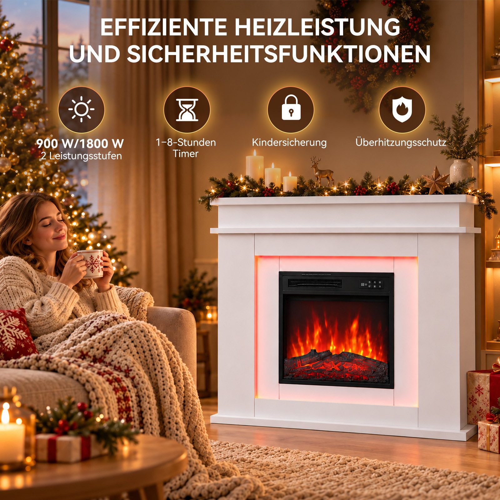 HOMAVO Elektrokamin mit Schrank, 18", 900/1800 W Heizung, 3D-Flammeneffekt, Schrankgröße: 101 × 35 × 89 cm, Timer & Überhitzungsschutz – Bild 2 von 5