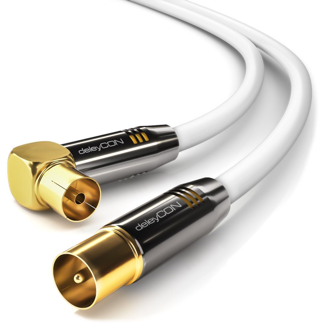deleyCON HDTV TV Antennen Kabel 15m - 1x 90° gewinkelt 15m Stecker zu TV-Kabel