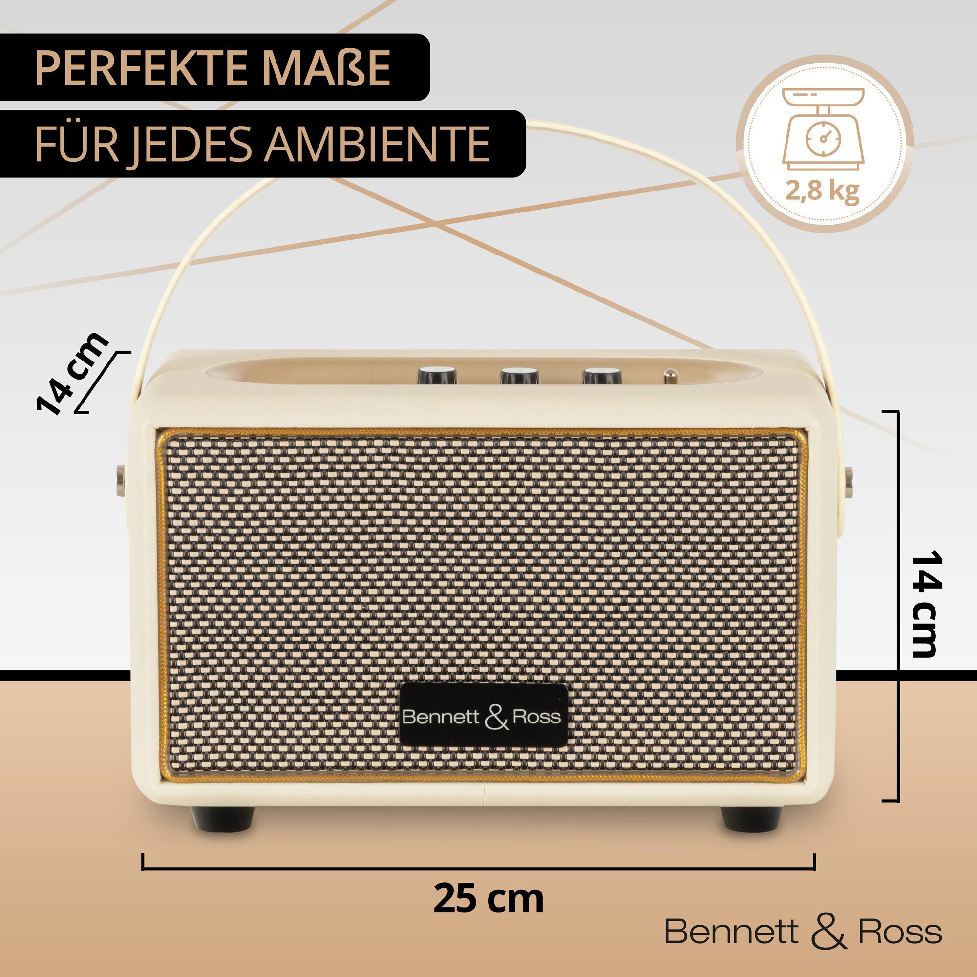 Bennett & Ross BB-820 Blackmore Junior Bluetooth-Lautsprecher (20 W, Retro Speaker in Lederoptik mit 5200 mAh Akku)