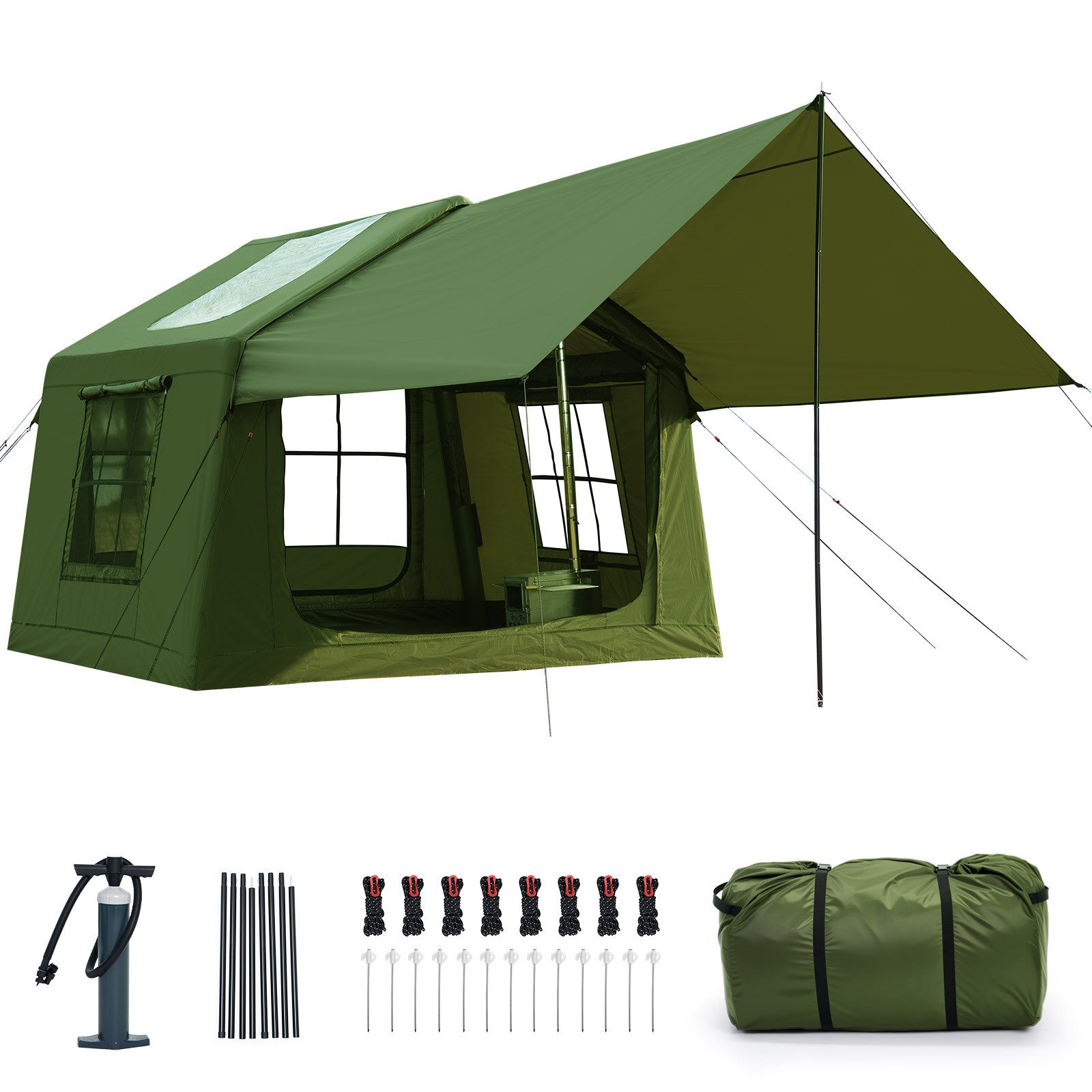 Meulbaty aufblasbares Zelt Air Glamping Zelte, Gampingzelt aus Oxford-Stoff, Personen: 6 (1 tlg), mit aufrollbarem Trennvorhang & 4 großzügigen Belüftungsfenstern