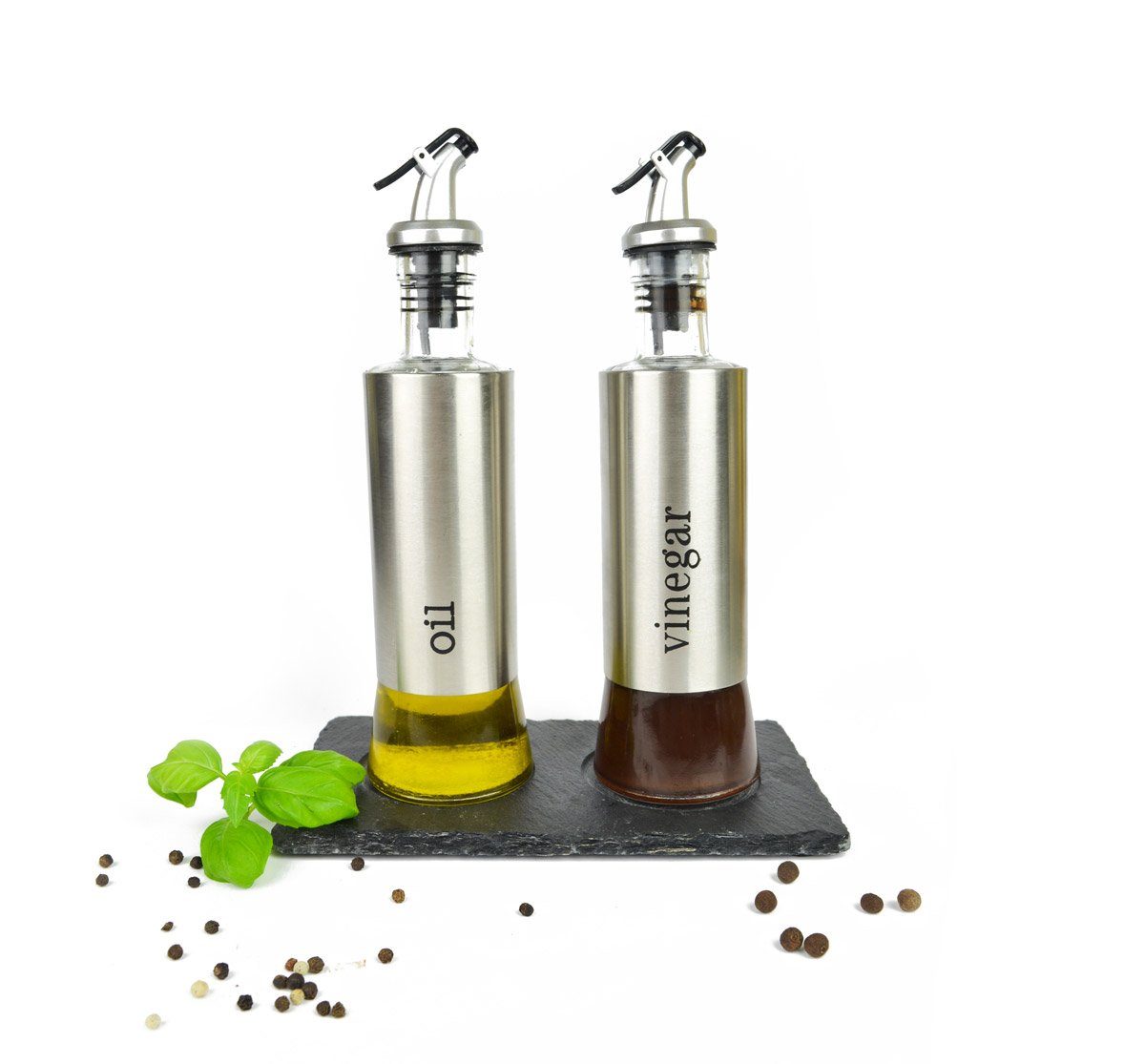 Sendez Menage-Set Öl und Essig Set auf Schieferplatte Ölspender Essigspender Ölflasche – Bild 5 von 5