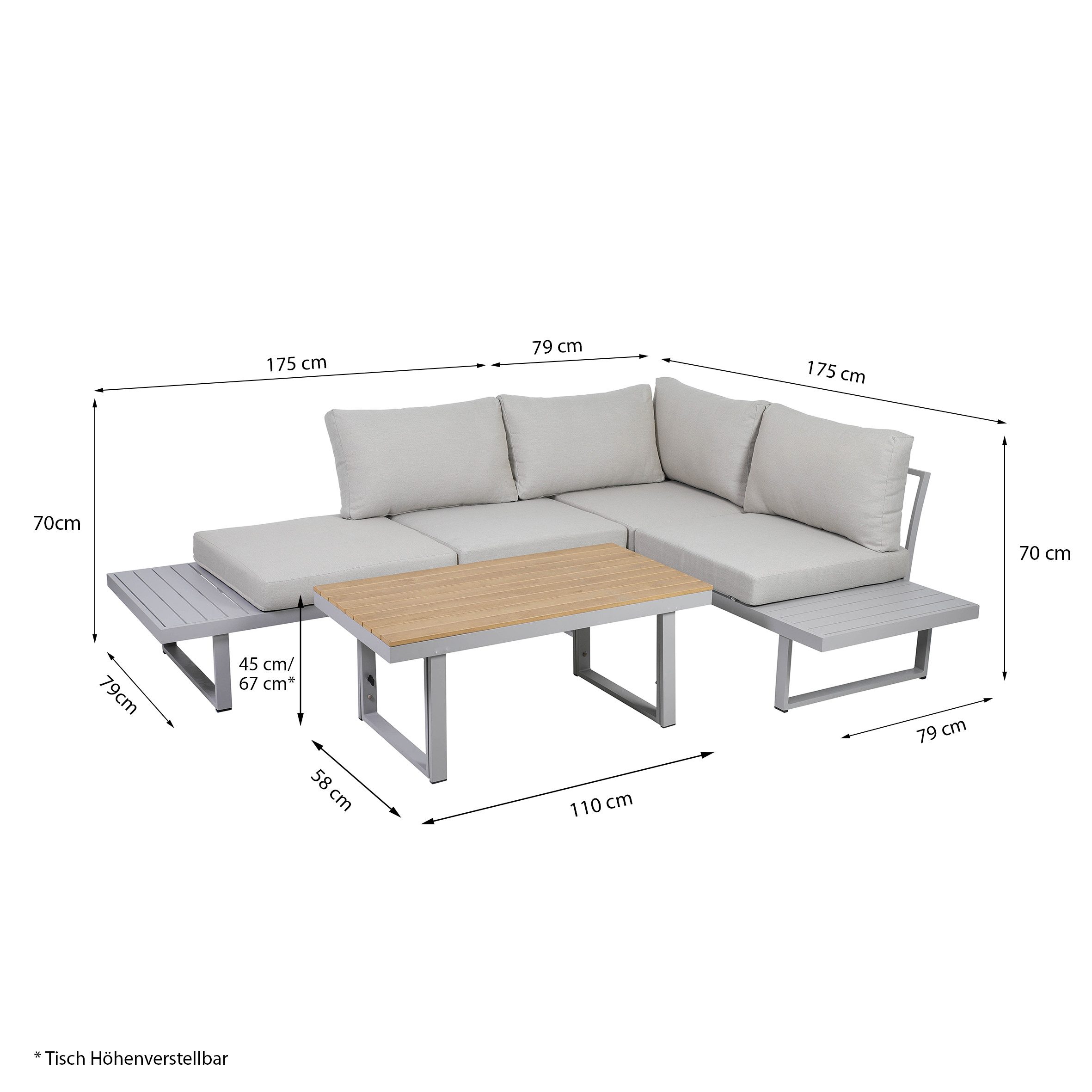 Greemotion Gartenlounge-Set Aruba Lounge-Set Grau-Holz / Beige inkl. Auflagen & Tisch