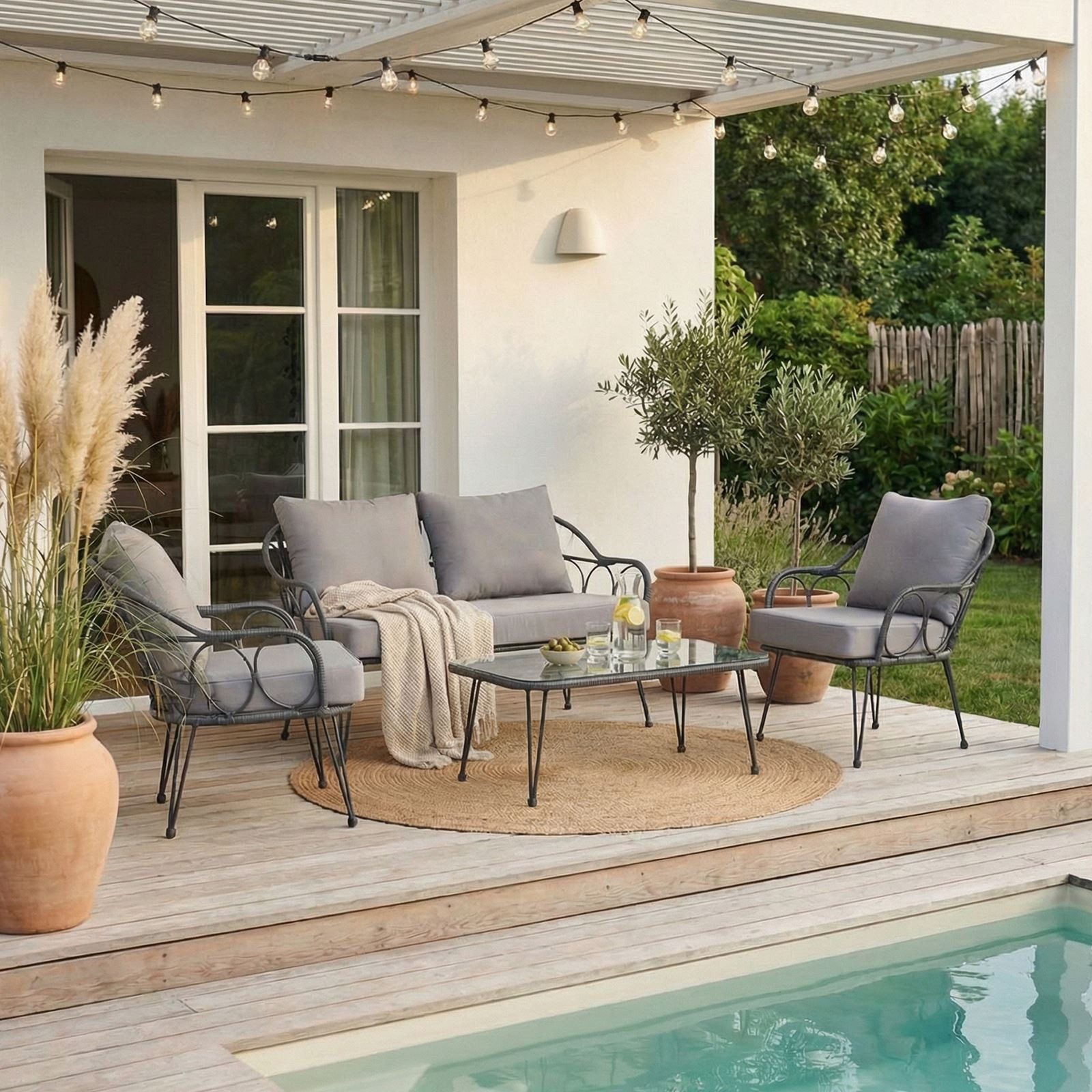 IDIMEX Gartenlounge-Set CAIRO, Gartenmöbel Lounge-Set Balkonmöbel Rattan schwarz grau