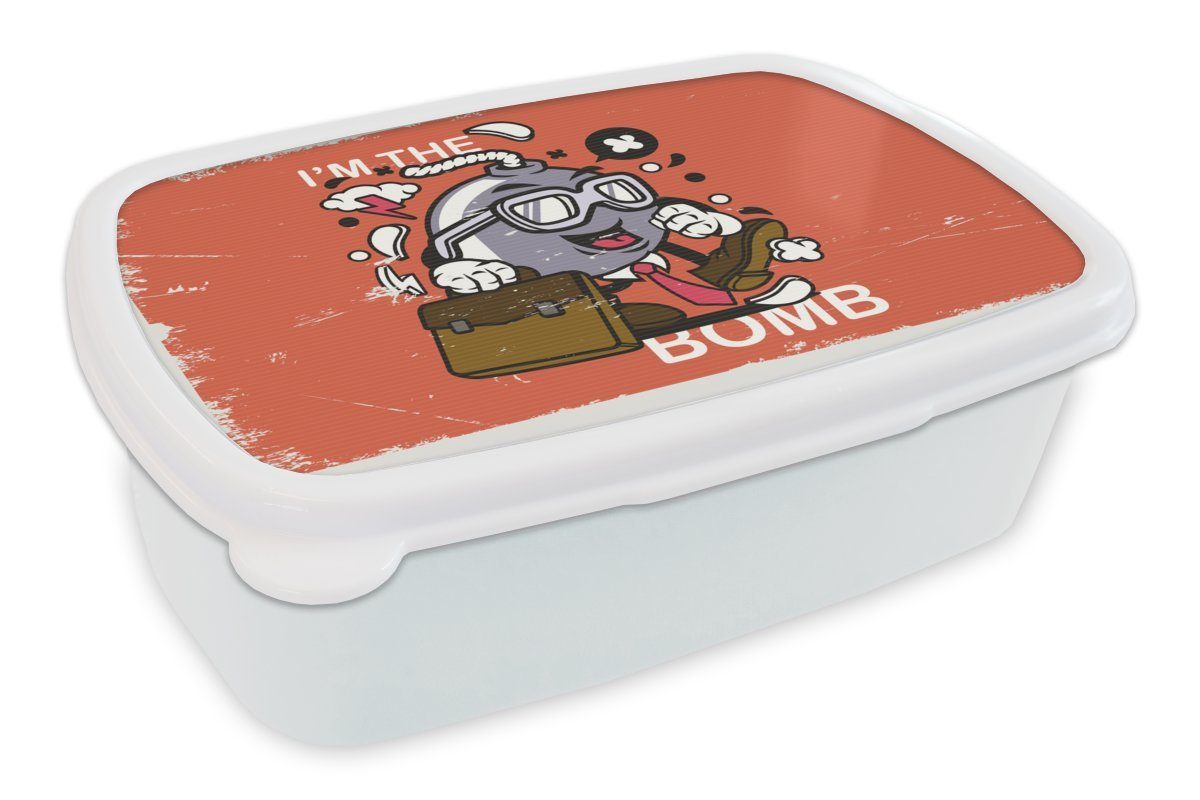MuchoWow Lunchbox Vintage - Bombe - Koffer, Kunststoff, (2-tlg), Brotbox für Kinder und Erwachsene, Brotdose, für Jungs und Mädchen weiß