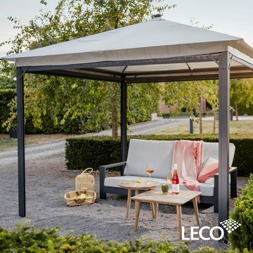 Leco Pavillon Solar LINA, mit 4 Seitenteilen, 300x300 cm, grau mit LED und Gittergewebe-Rollos