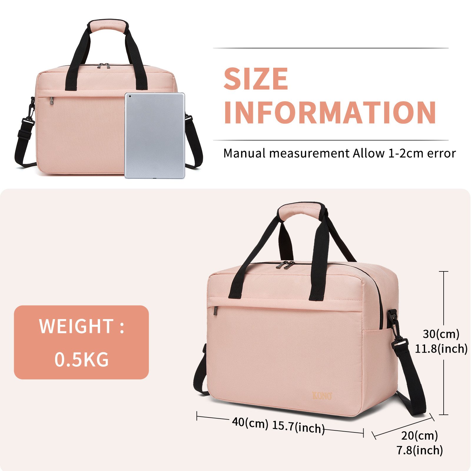 KONO Reisetasche Ryanair-Handgepäcktasche 40x30x20 cm für Damen & Herren
