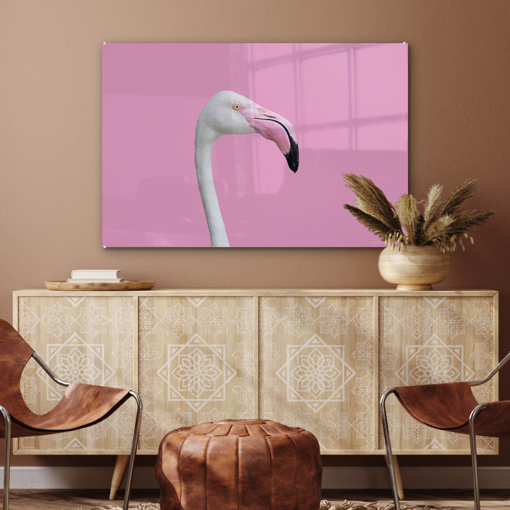 Flamingo Acrylglasbild Acrylglasbilder Porträt, Wohnzimmer MuchoWow Schlafzimmer Weißer & St), (1