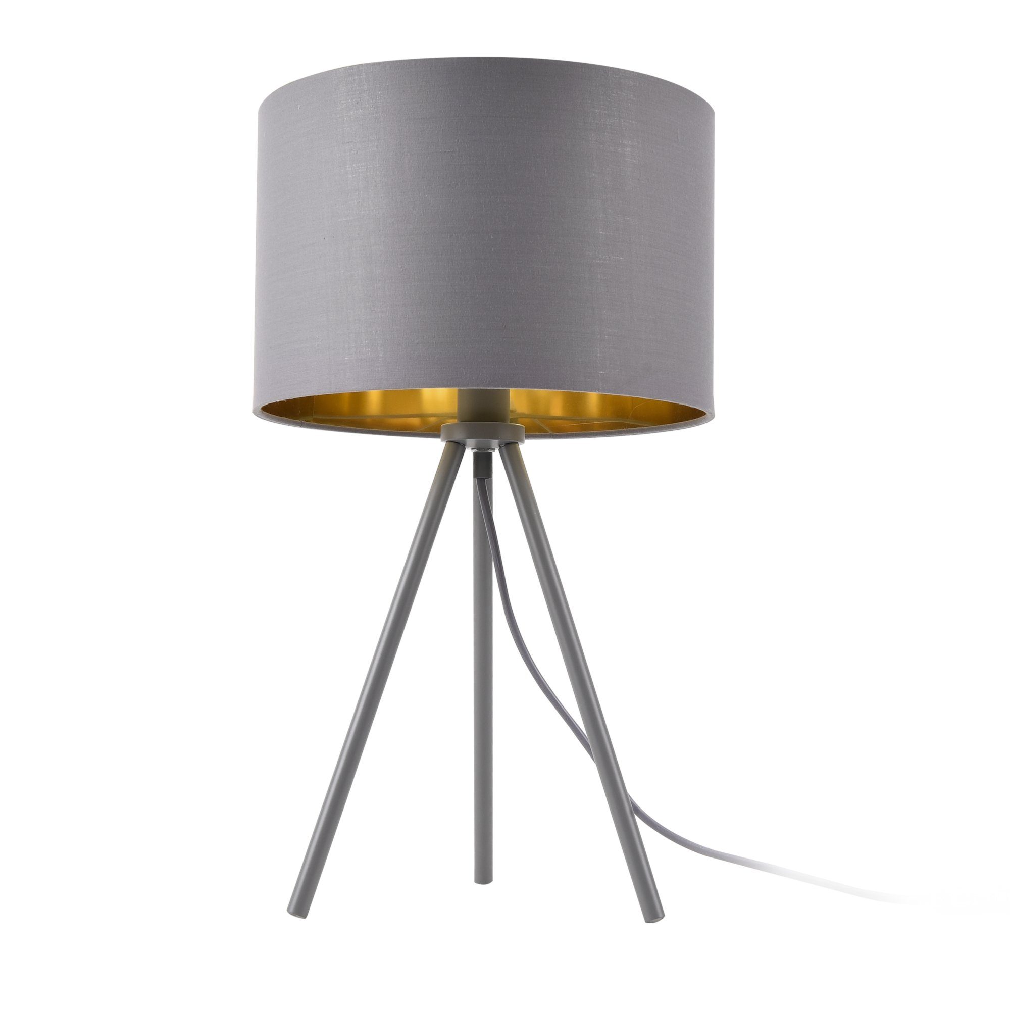 Stoffschirm Tripod ohne grau-gold mit »Metz« und lux.pro Tischlampe Tischleuchte, Leuchtmittel, Metallfüße