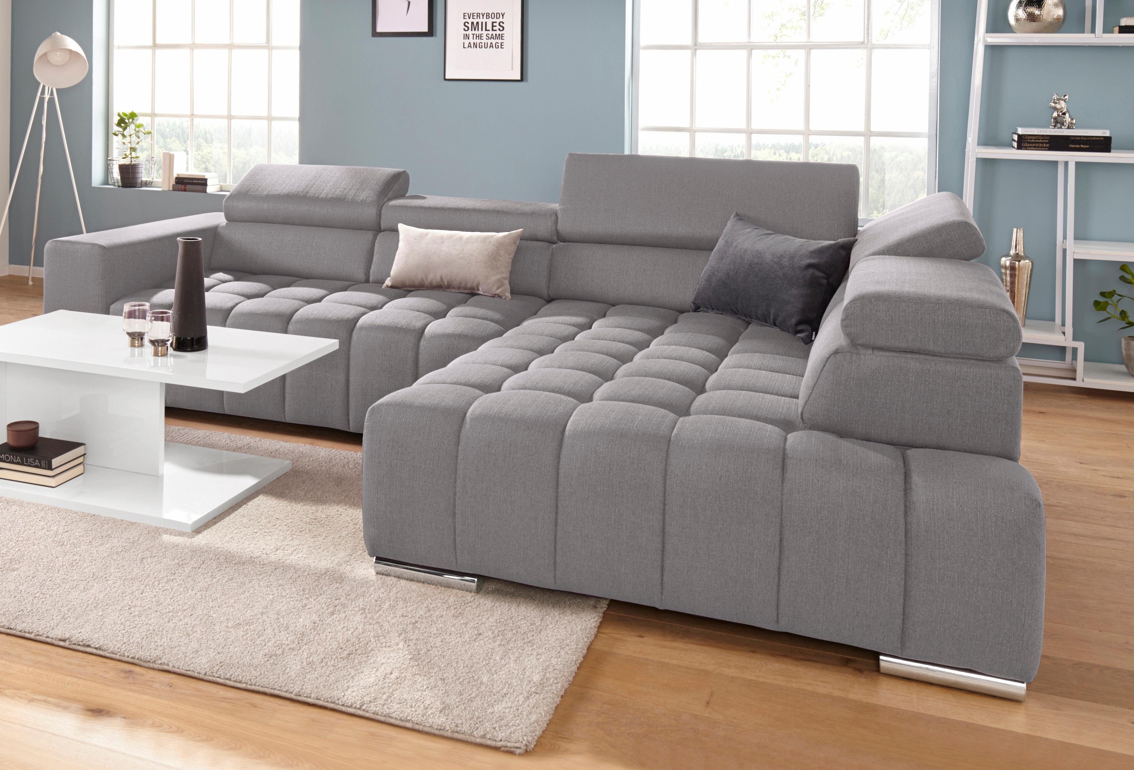 exxpo - sofa fashion Ecksofa Elias, aktuelle Kreuzsteppung im Sitz, bequem, Breite 307cm, L-Form, mit Kopf- bzw. Rückenverstellung, wahlweise mit Bettfunktion