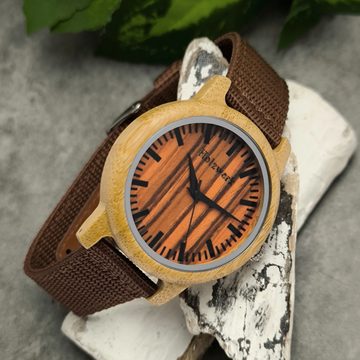 Holzwerk Quarzuhr WEIMAR Damen und Herren Textil & Holz Armband Uhr, braun, beige