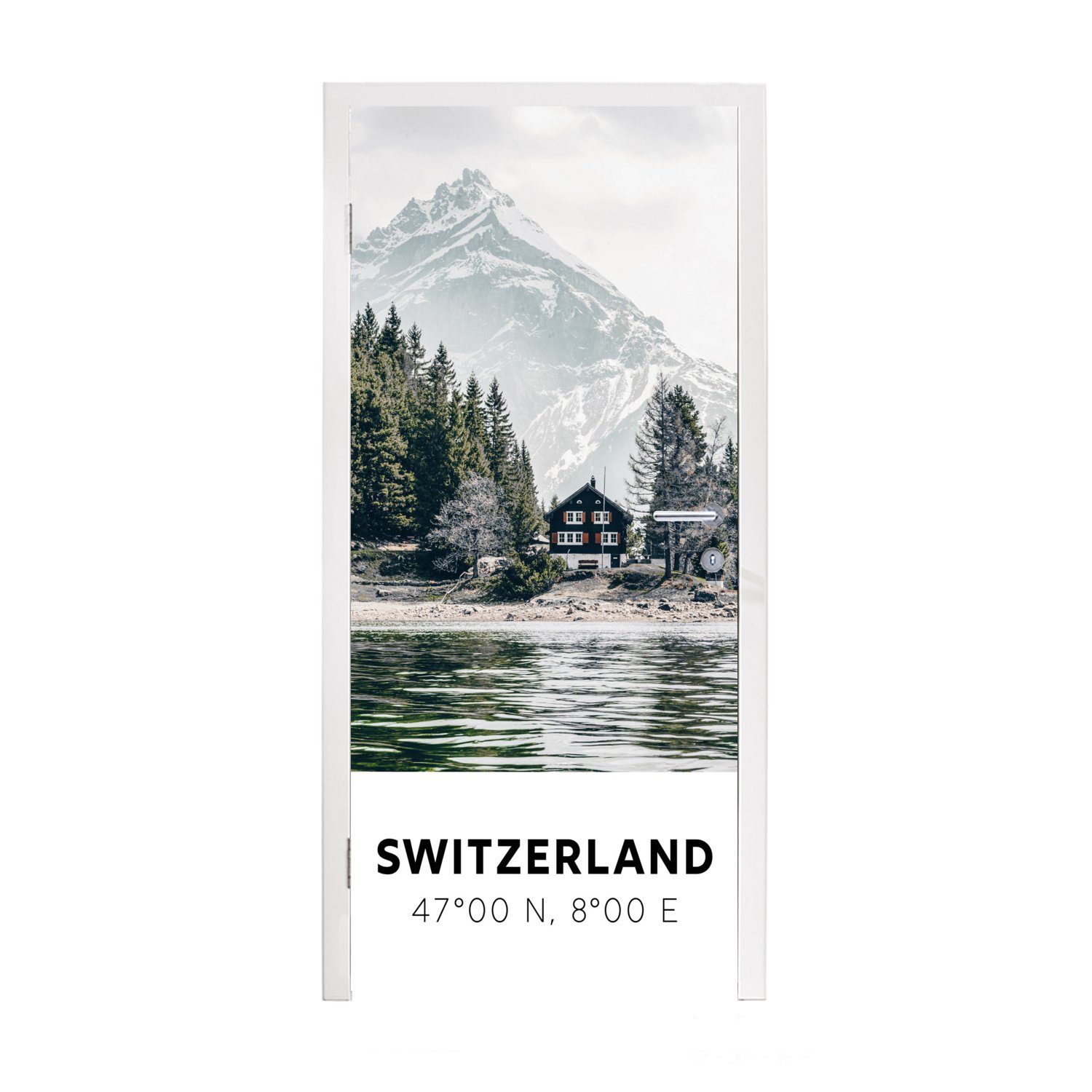 MuchoWow Türtapete Schweiz - Berg - Chalet, Matt, bedruckt, (1 St), Fototapete für Tür, Türaufkleber, 75x205 cm
