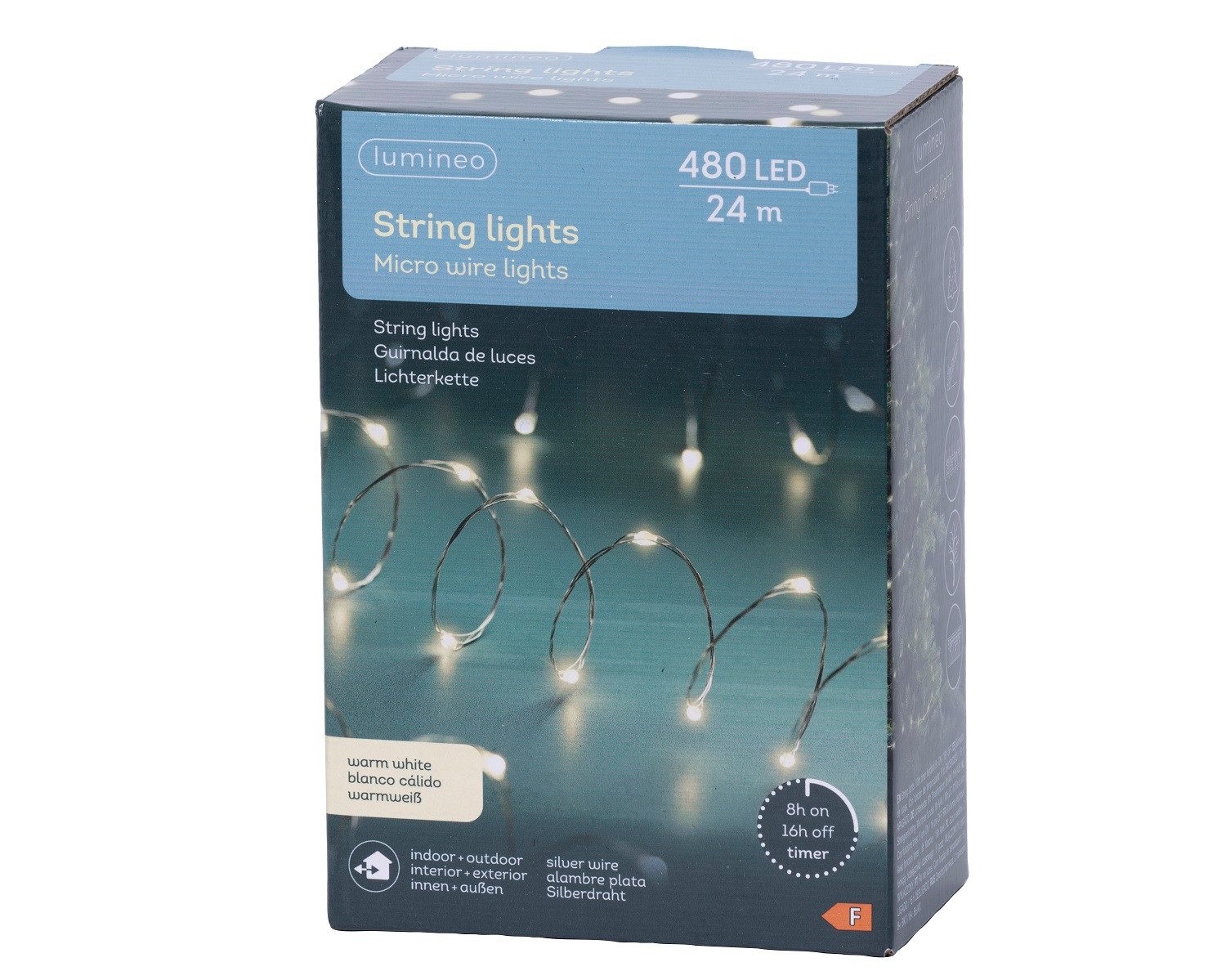 Lumineo LED-Lichterkette Lumineo Lichterkette STRING LIGHTS 480 LED 24 m warm weiß, Silberdraht, 8h-Timer, Indoor/Outdoor, IP44, Micro LEDs