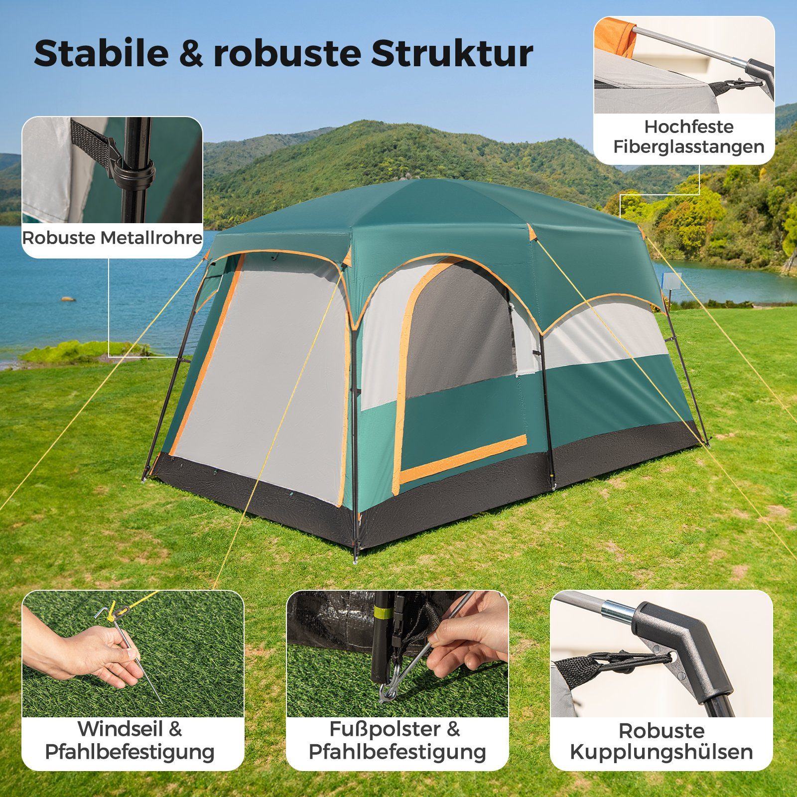 COSTWAY Kuppelzelt, Personen: 6, Camping Zelt, 323 x 211 x 189 cm
