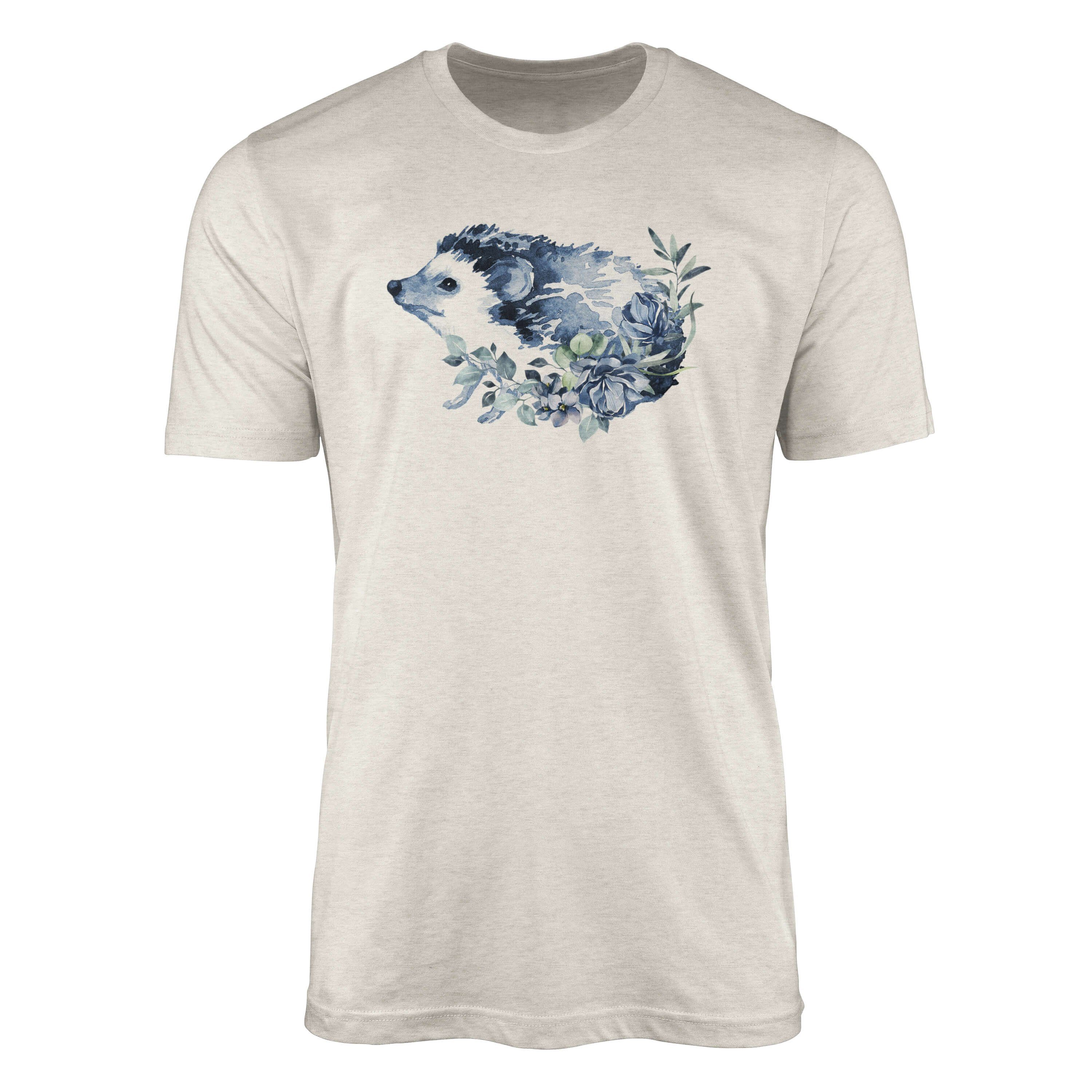 Sinus Art T-Shirt Herren Shirt 100% gekämmte Bio-Baumwolle T-Shirt Aquarell Igel Motiv Nachhaltig Ökomode aus erneuer (1-tlg)
