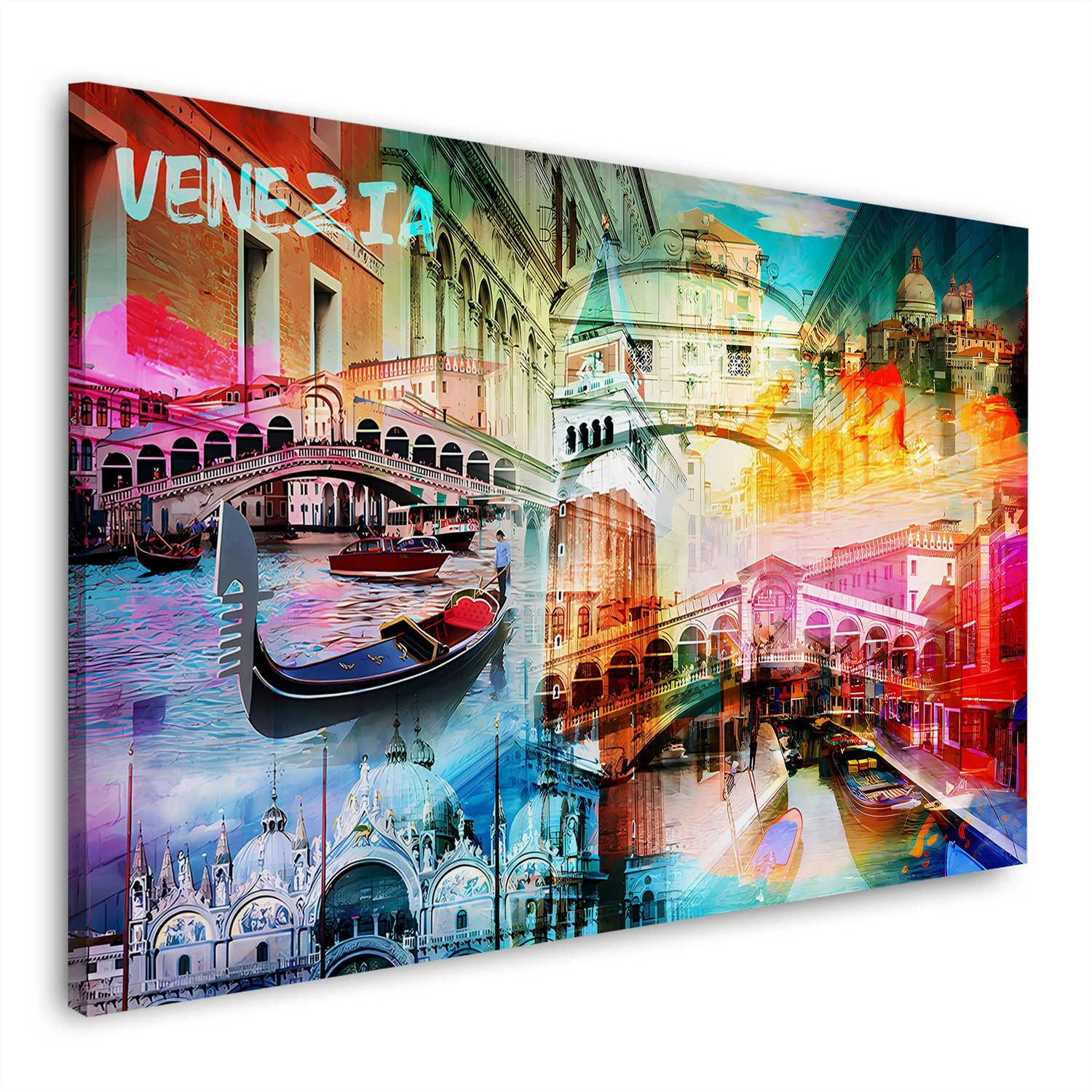 Artedinoi Leinwandbild Pop Art Venedig Sehenswürdigkeiten Wandbild Leinwandbild Kunstdruck XL, Venedigs Sehenswürdigkeiten