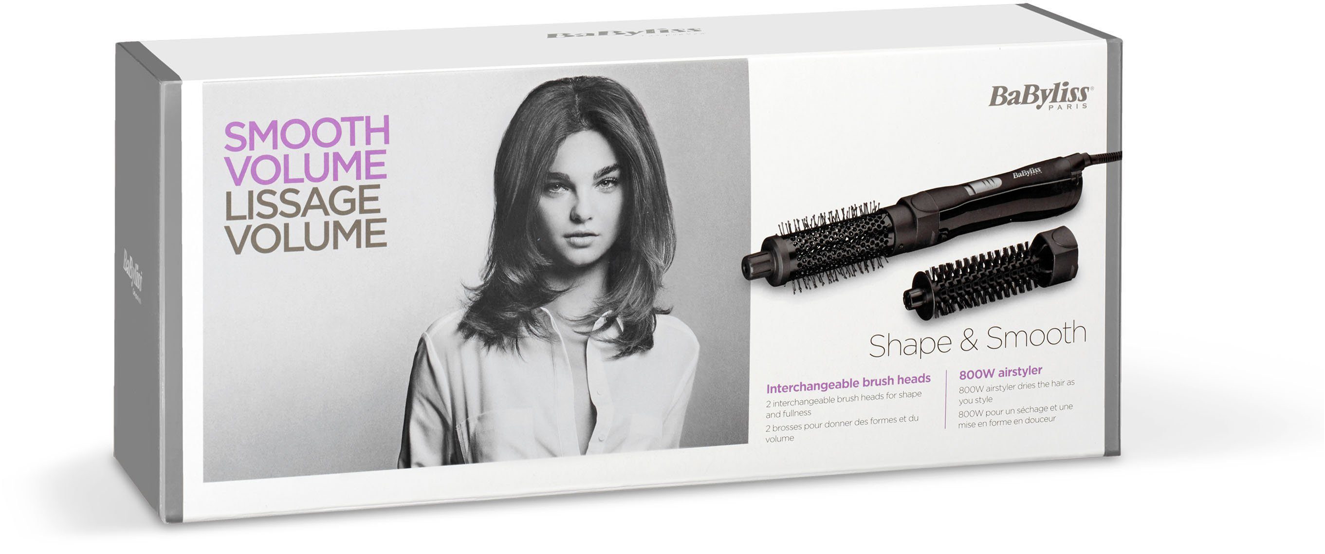 BaByliss Warmluftbürste & AS82E mit Smooth, Aufsätzen 2 Shape