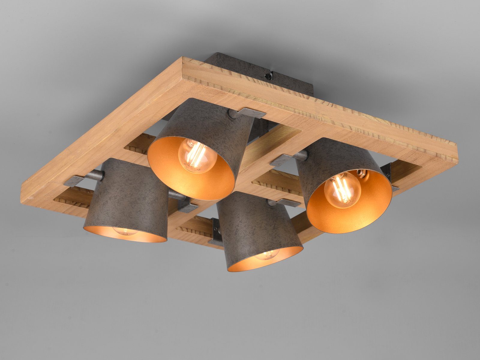 LED Warmweiß, Industriedesign LED Ø39cm meineWunschleuchte ausgefallene Holz-lampe Decke-nleuchten wechselbar, Dimmfunktion, gold-en, Deckenstrahler,