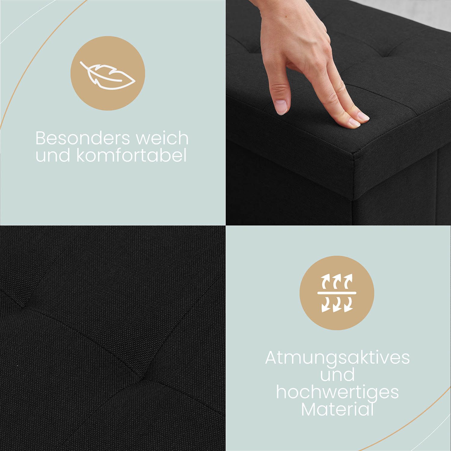Blumtal Sitztruhe Sitzbank mit Stauraum + Aufbewahrungsboxen bei M & L - Polsterhocker, faltbar, nutzbar als Sitzhocker, Spielzeugtruhe, Fußhocker – Bild 4 von 5