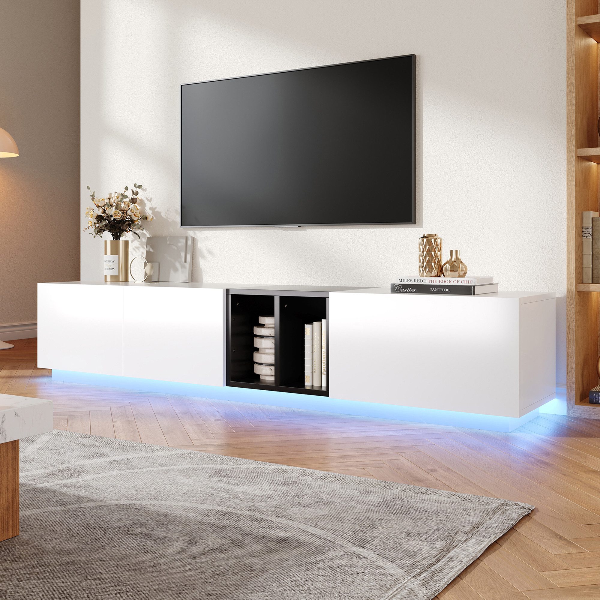 Odikalo TV-Schrank Fernsehschrank Sideboard Schwarz-Weiß Schubladen Fächern Akzent