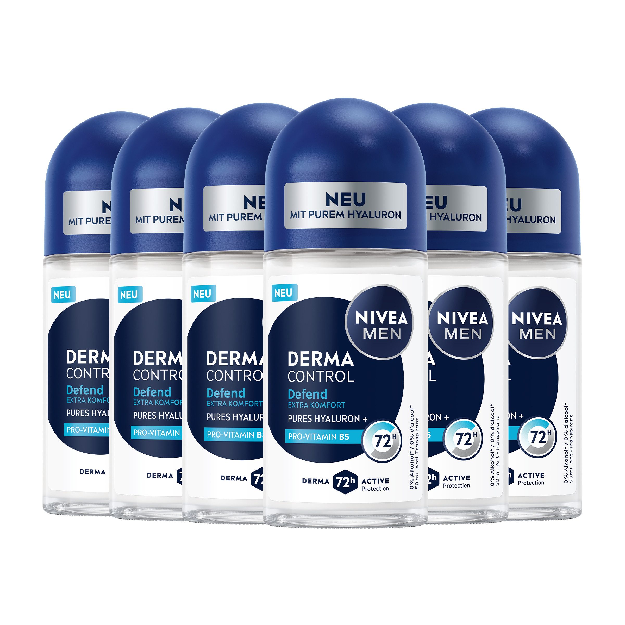 Nivea Men Deo-Roller Deodorant Men Derma Control Defend Roll-On 6 x 50ml, 6-tlg.