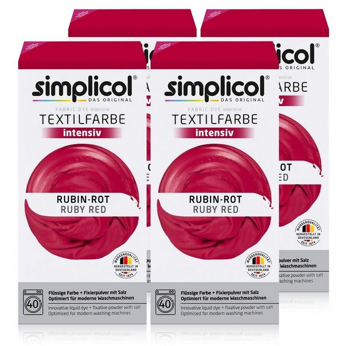 simplicol Textilfarbe »Simplicol Textilfarbe intensiv Rubin-Rot - Einfaches Färben (4er Pack)«