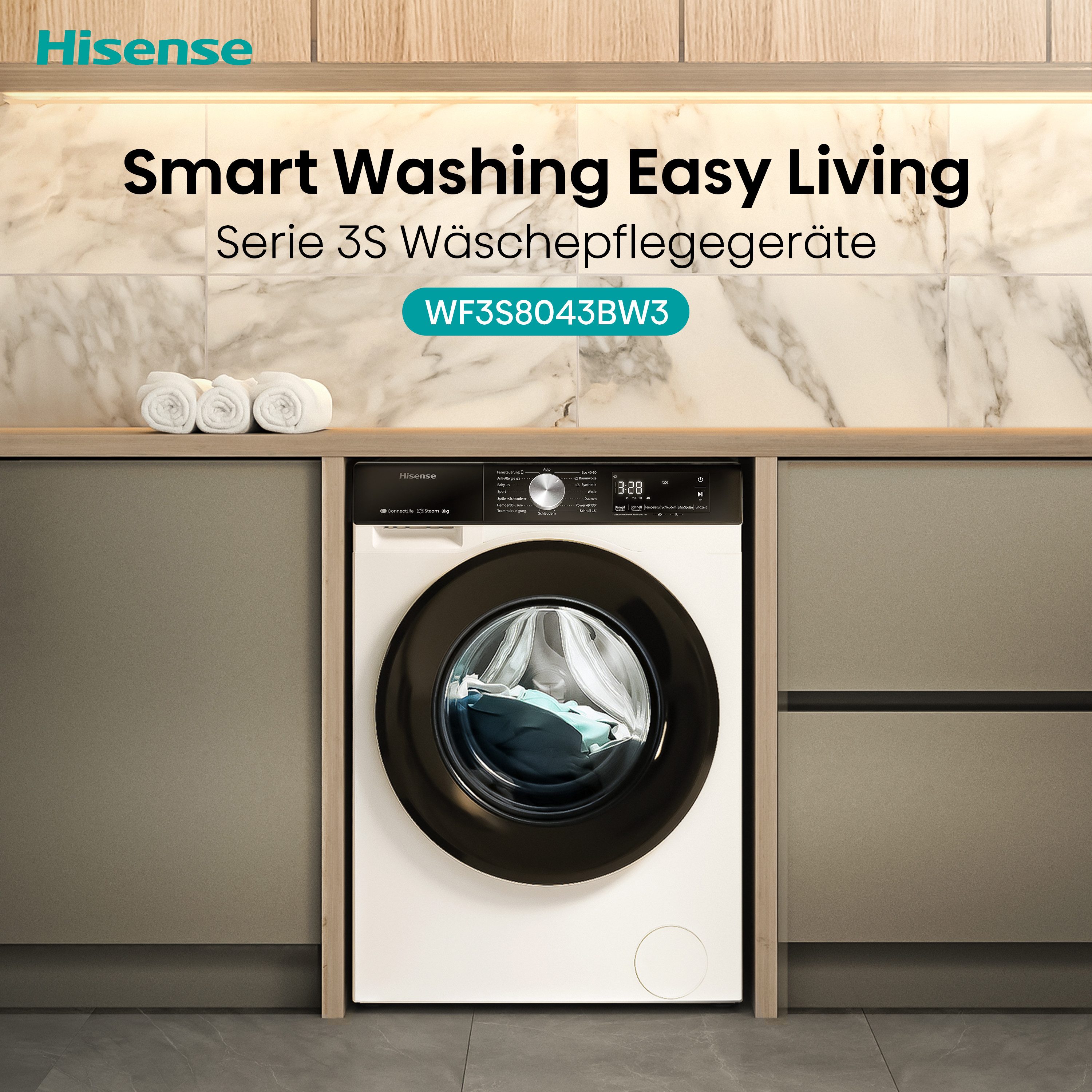 Hisense perilica rublja WF3S8043BW3, 8 kg, 1400 o/min, Wifi-ConnectLife