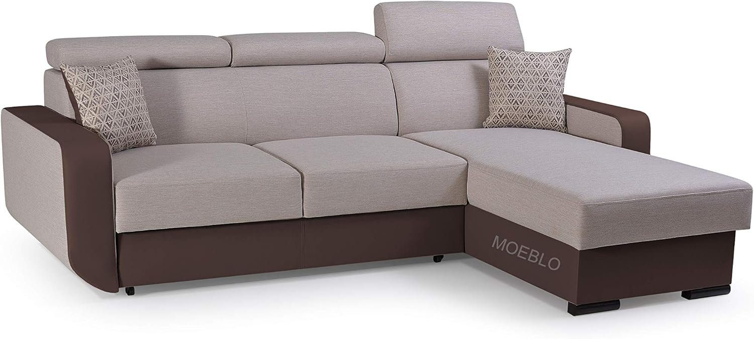 MOEBLO Ecksofa Pedro, Eckcouch Sofa Couch Wohnlandschaft L-Form Polsterecke - 236x165x97 cm, mit Schlaffunktion, mit Bettkasten Beige + Braun (INARI 22+ SOFT 66)