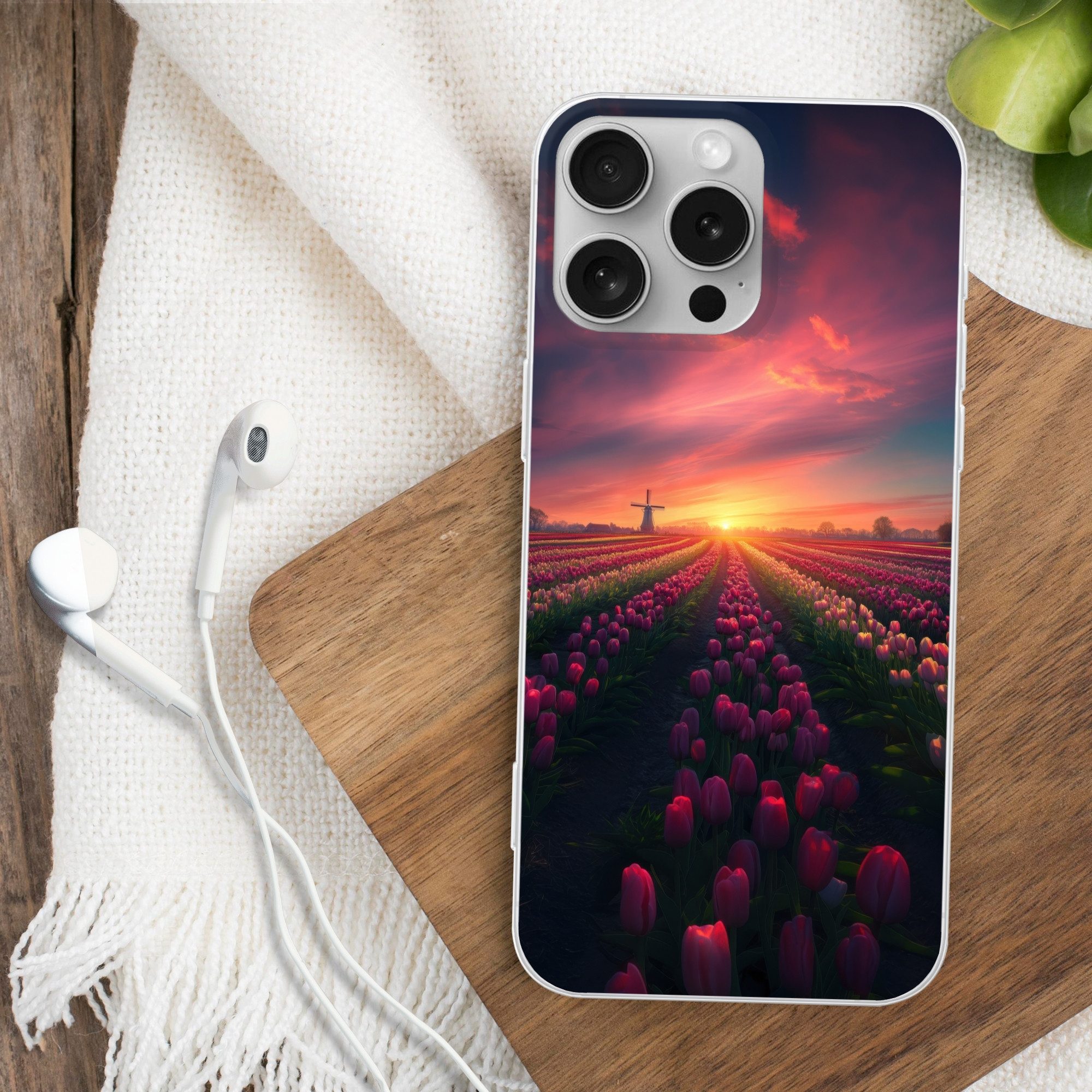 MuchoWow Handyhülle für Apple iPhone 16 Pro Max Windmühle - Sonnenuntergang - Landschaft, Smartphone-Bumper, Print, Handy Schutzhülle Dünn
