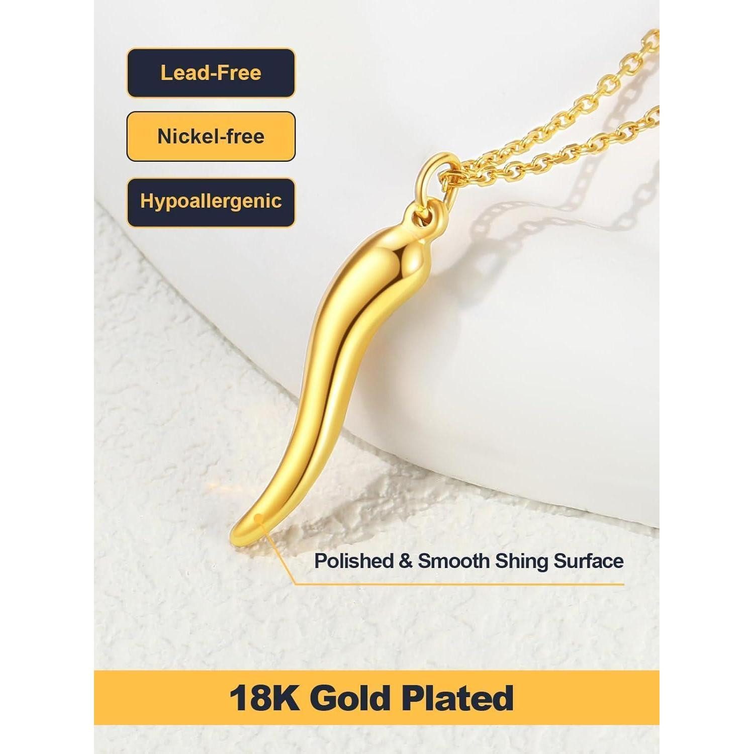 LuxusKollektion Kette mit Anhänger Halskette Cornicello Anhänger Edelstahl316L 03: Klein-Gold – Bild 4 von 5