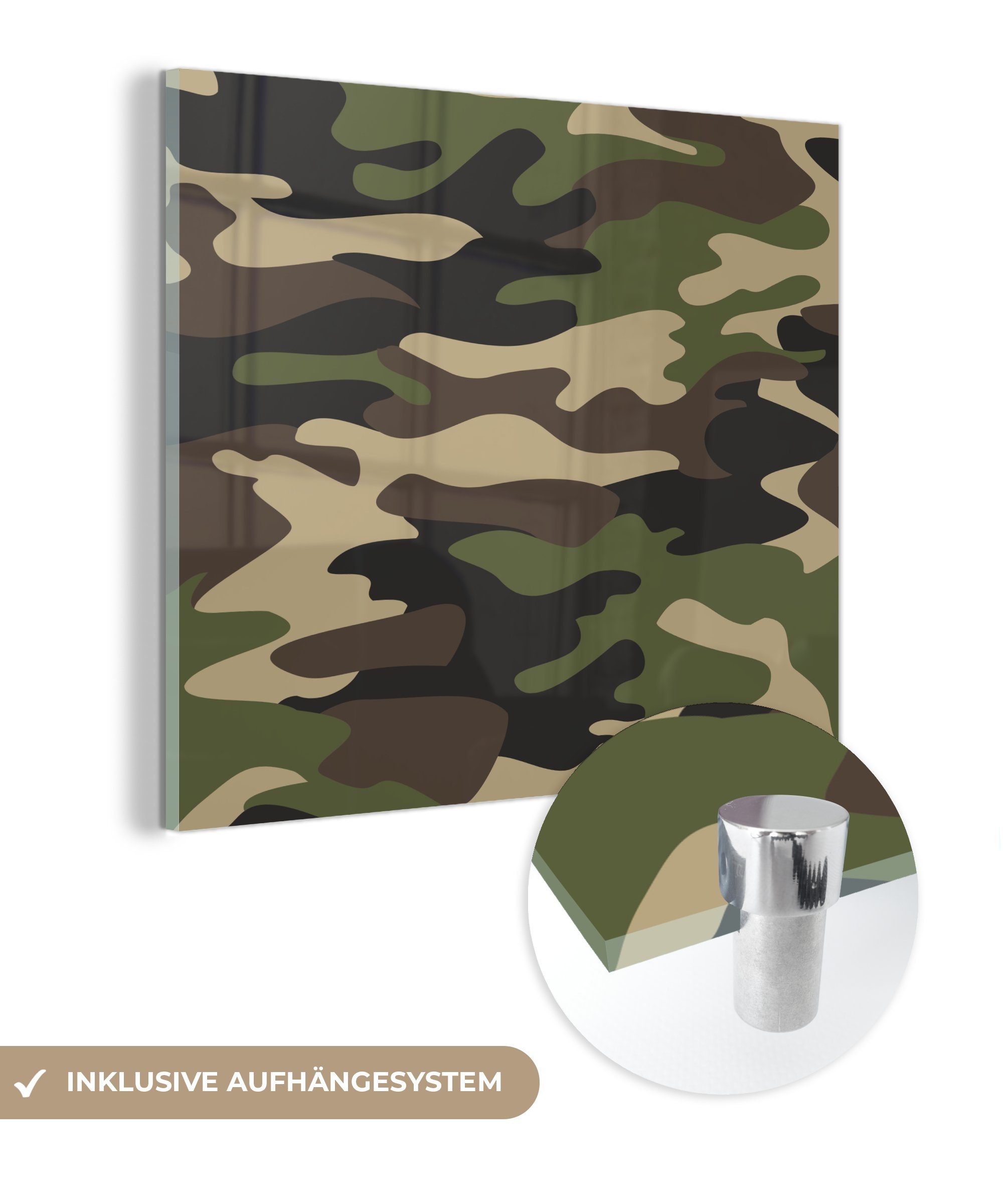 MuchoWow Acrylglasbild Camouflage-Muster mit militärischen Farben, (1 St), Glasbilder - Bilder auf Glas Wandbild - Foto auf Glas - Wanddekoration