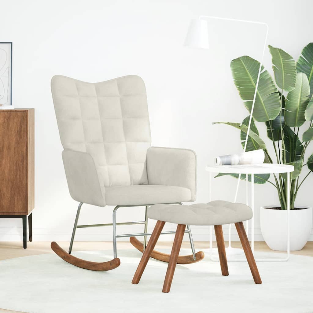 vidaXL Schaukelstuhl Schaukelstuhl mit Hocker Creme Samt (1 St)