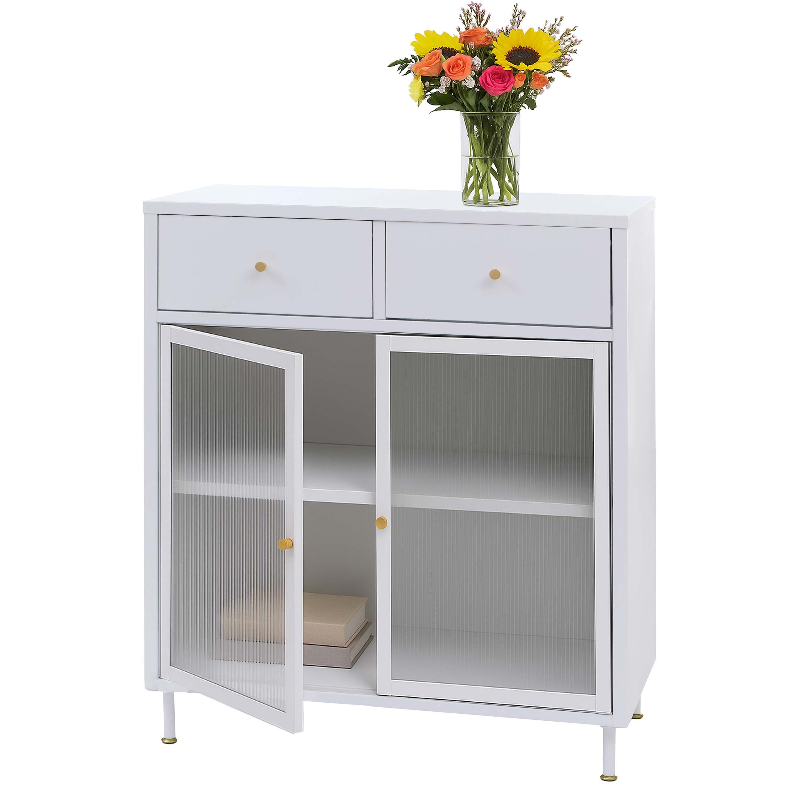 MCW Kommode MCW-O87-K, Halbtransparente Schilfglastüren für modernen Optik