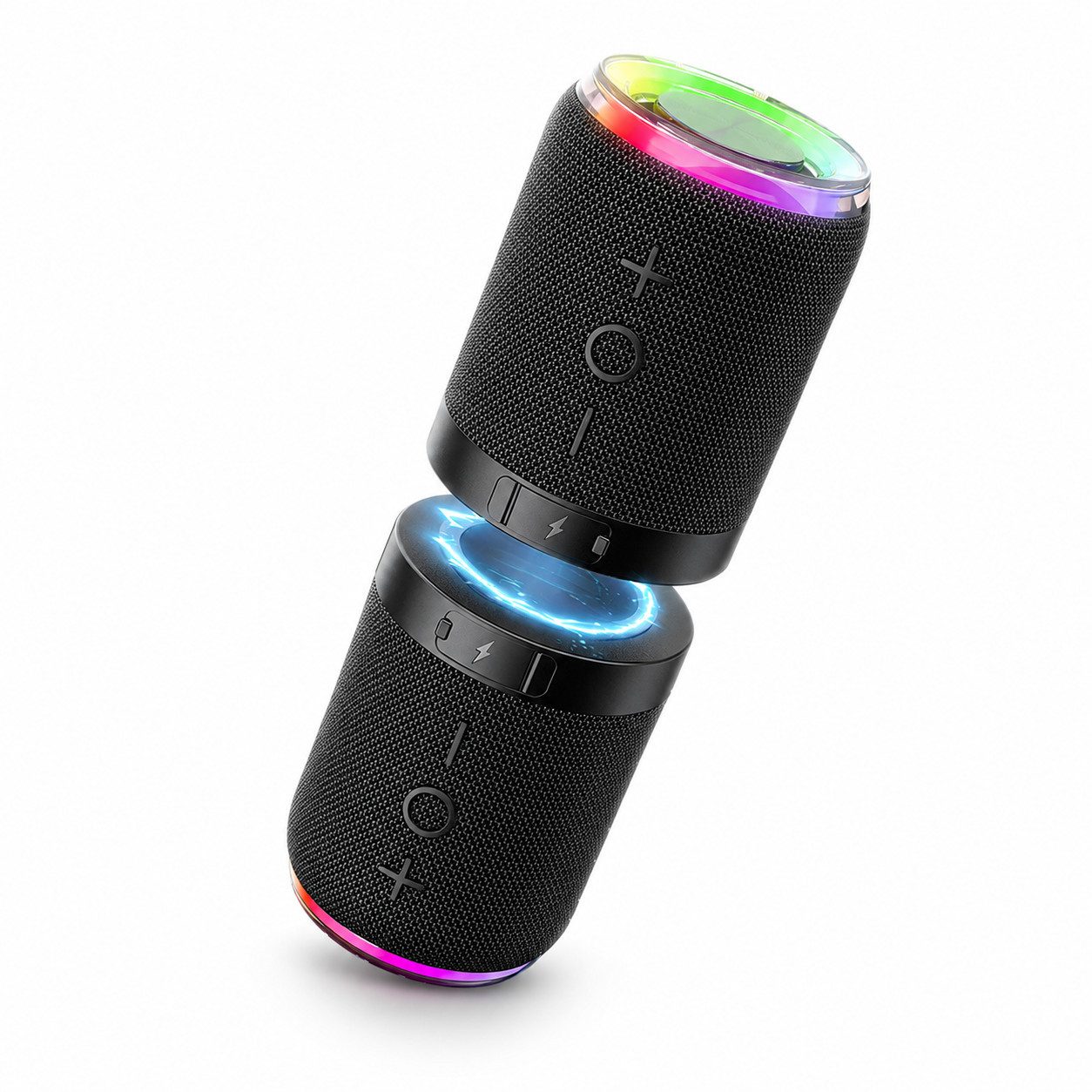 ibettertec 2-in-1 Magnetisch mit Lichteffekten Stereo 360° Surround-Sound Bluetooth-Lautsprecher 2 (Bluetooth 5.4, IPX6 Wasserdicht Magnetisch haftend Trennbar in zwei Einheiten)